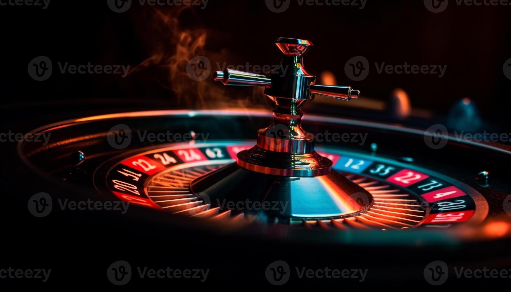 Spinning roulette wheel, blue flame, jackpot casino ultimate success generated by AI photo