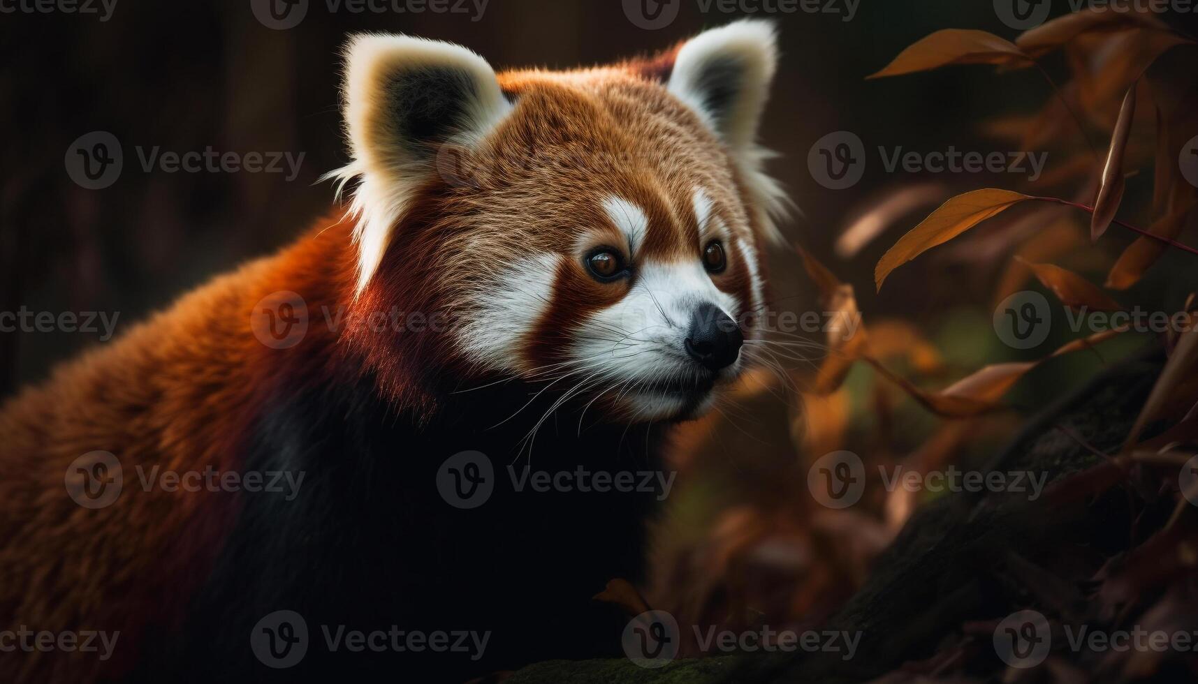 Fluffy red panda sitting on green branch generated by AI photo