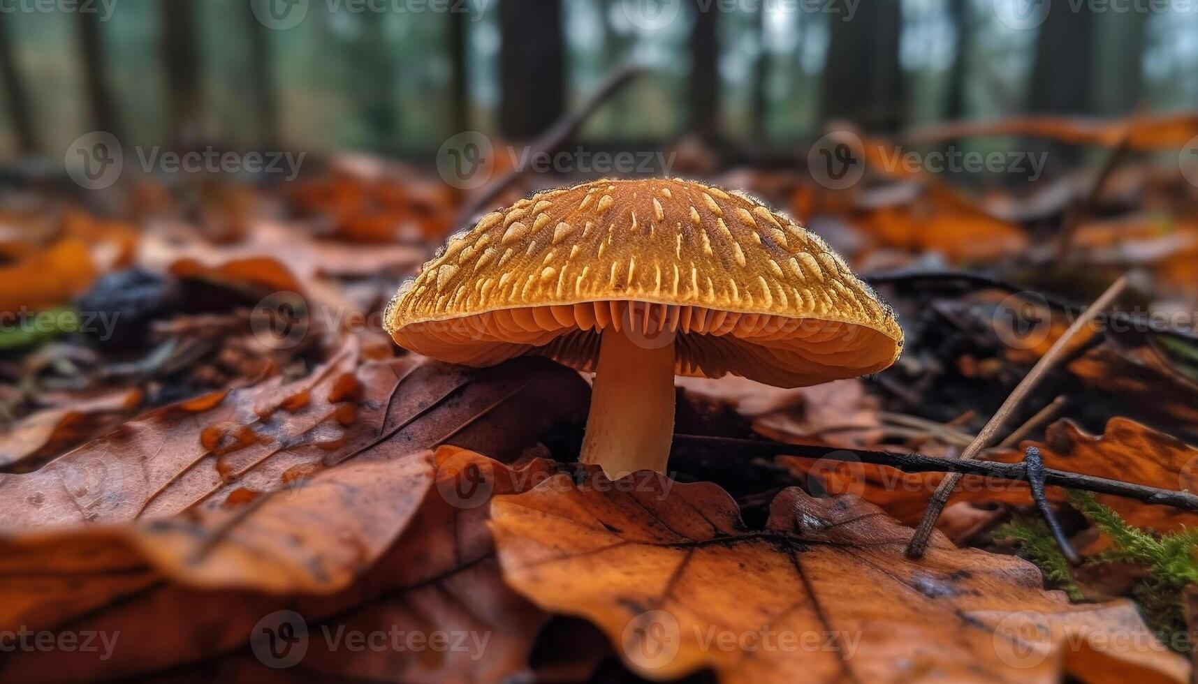 Fresh autumn fungus growth, yellow edible cap generated by AI photo