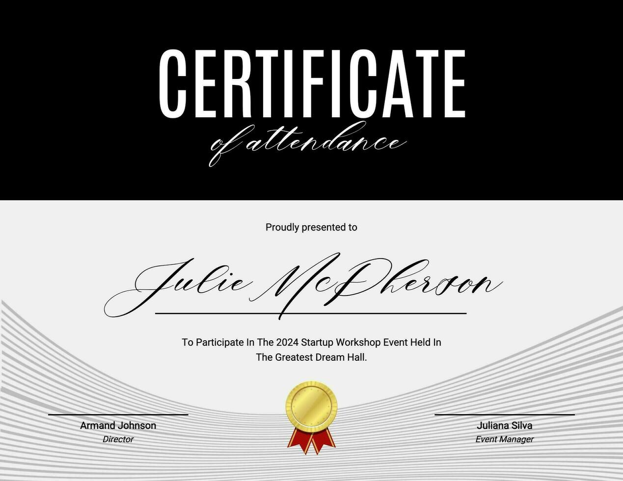 Black Elegant Startup Workshop Certificate template