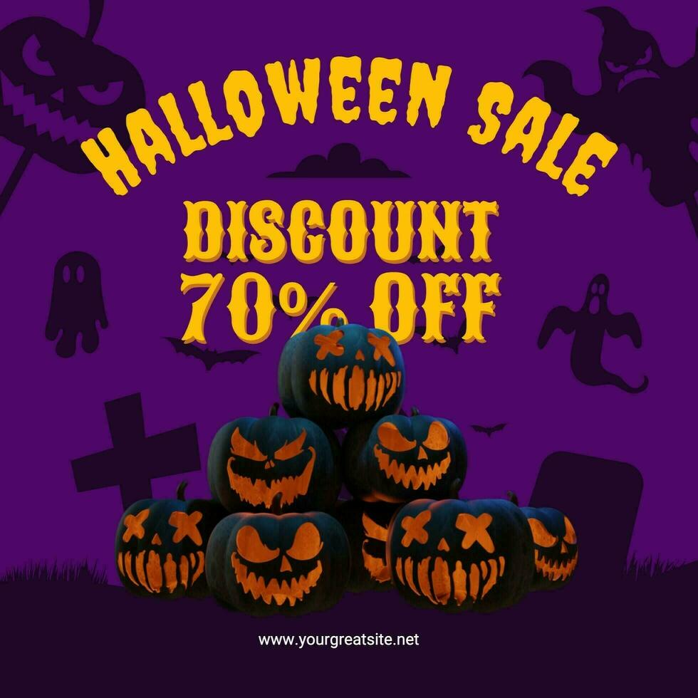 Purple Frightening Halloween Sale Discount LinkedIn Post template