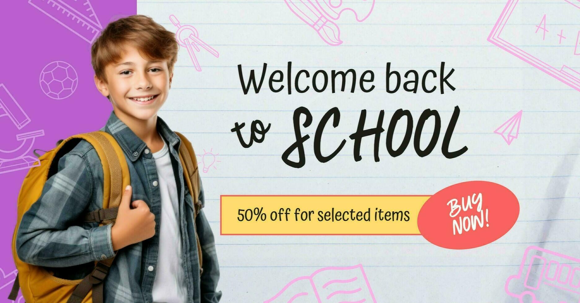 Purple Welcome Back To School Facebook Ads template