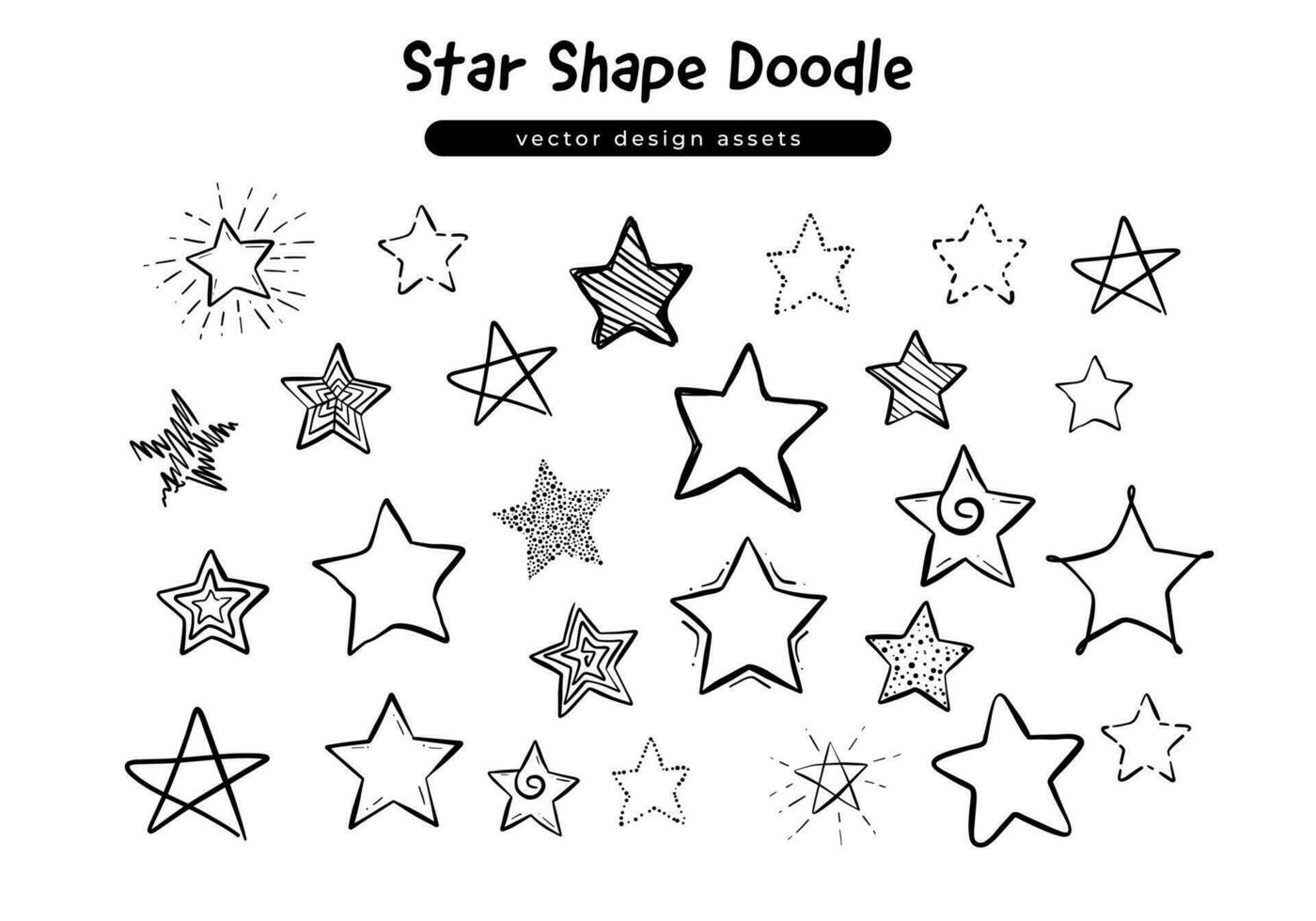 Doodle star shape hand drawn collection. Vector illustration of outline and scribble sketch star icon