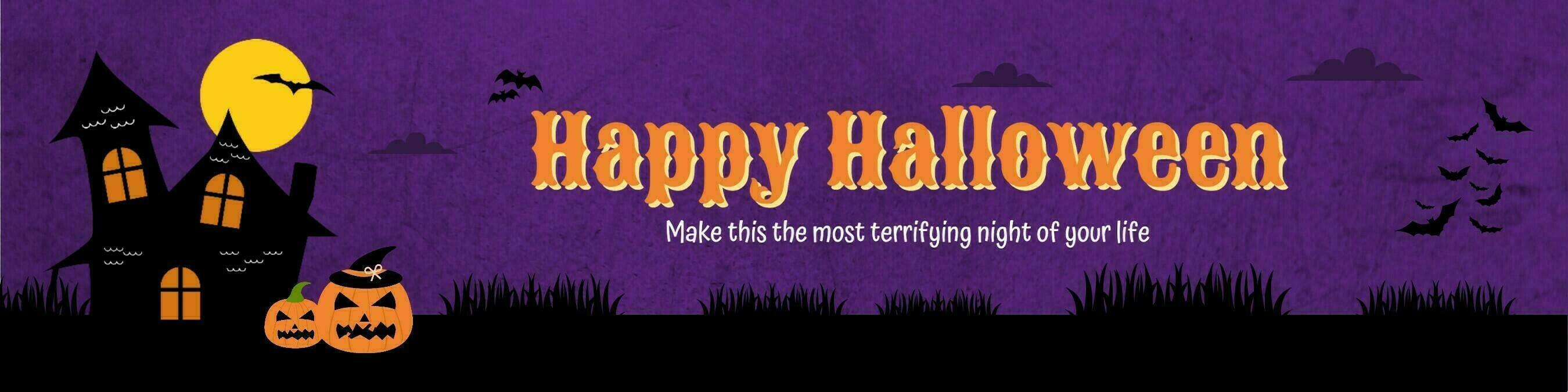 Purple Frightening Happy Halloween LinkedIn Banner template