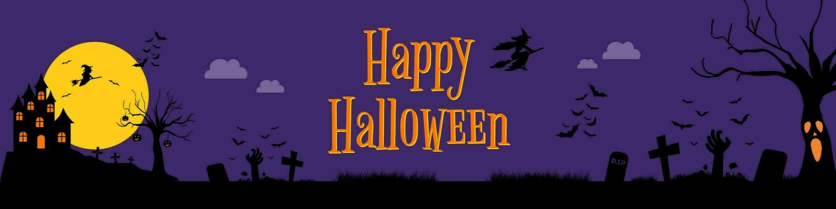 Purple Frightening Happy Halloween LinkedIn Banner template