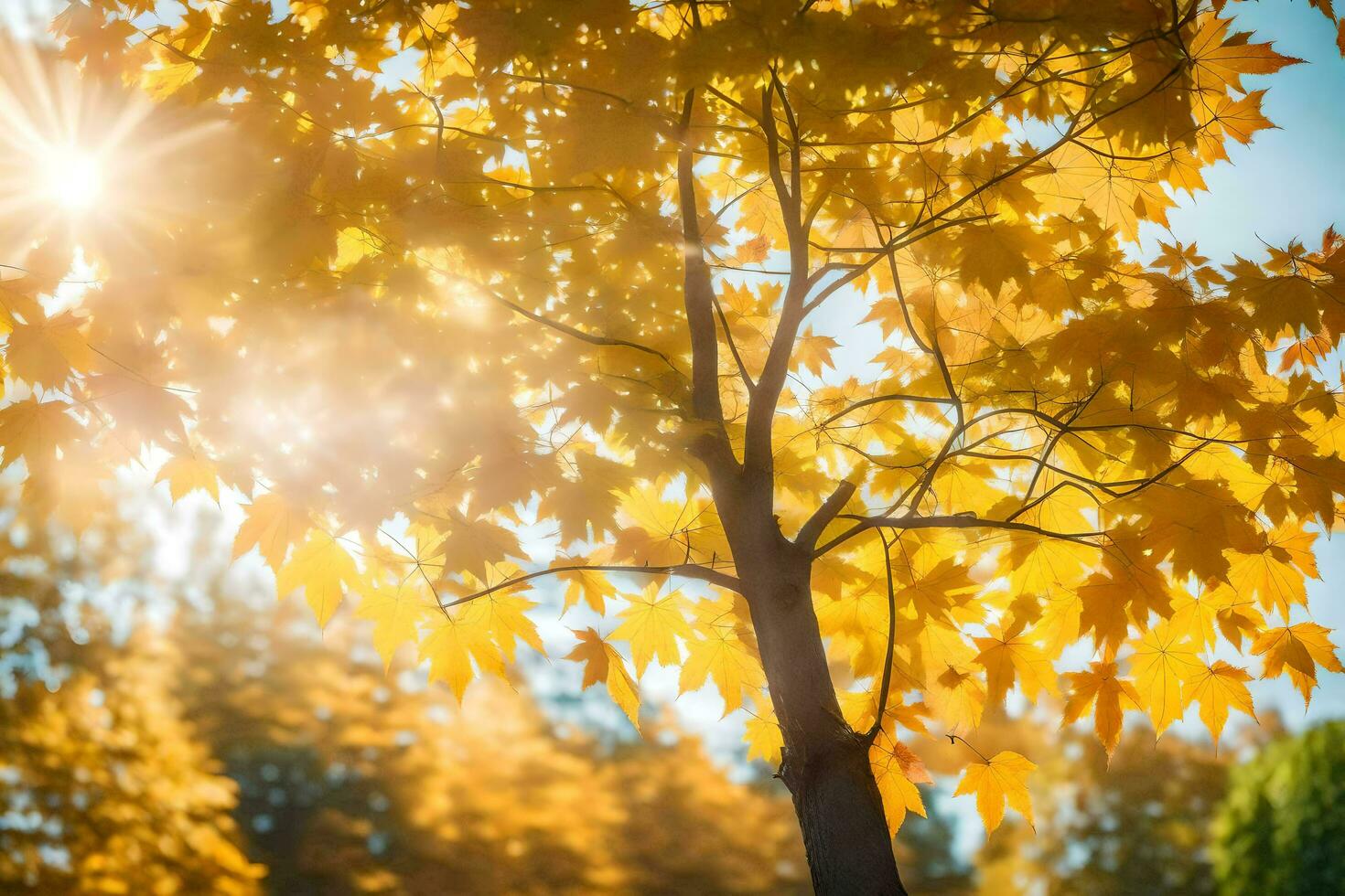 autumn leaves in the sun. AI-Generated photo
