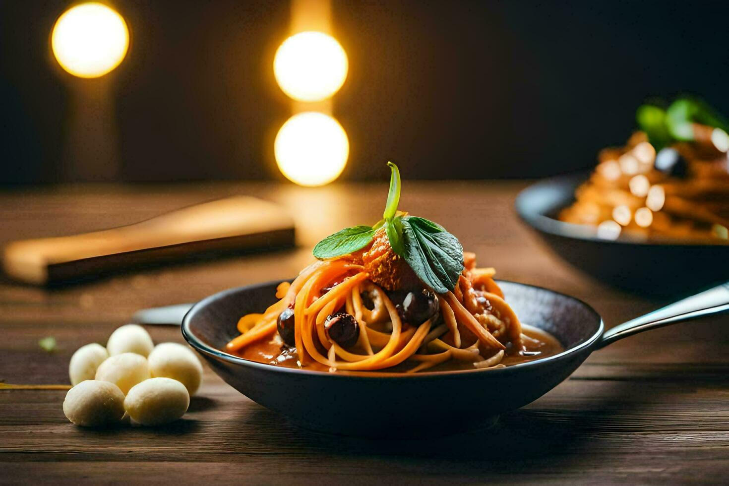spaghetti with tomato sauce and meatballs in a bowl. AI-Generated photo