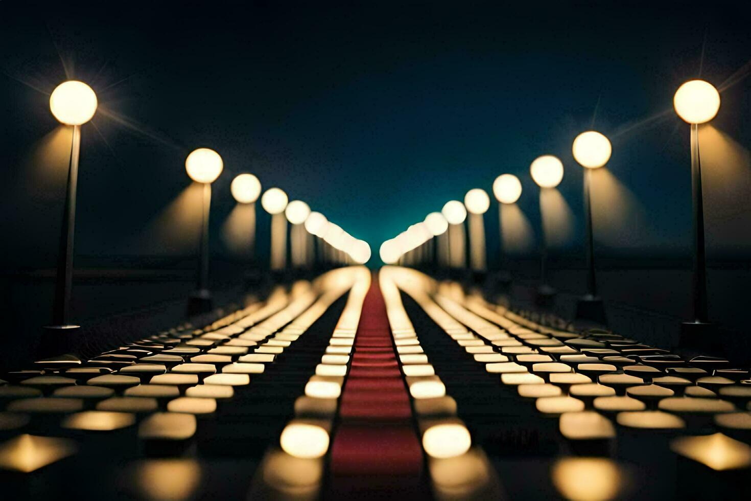 a long row of lights on a road. AI-Generated photo