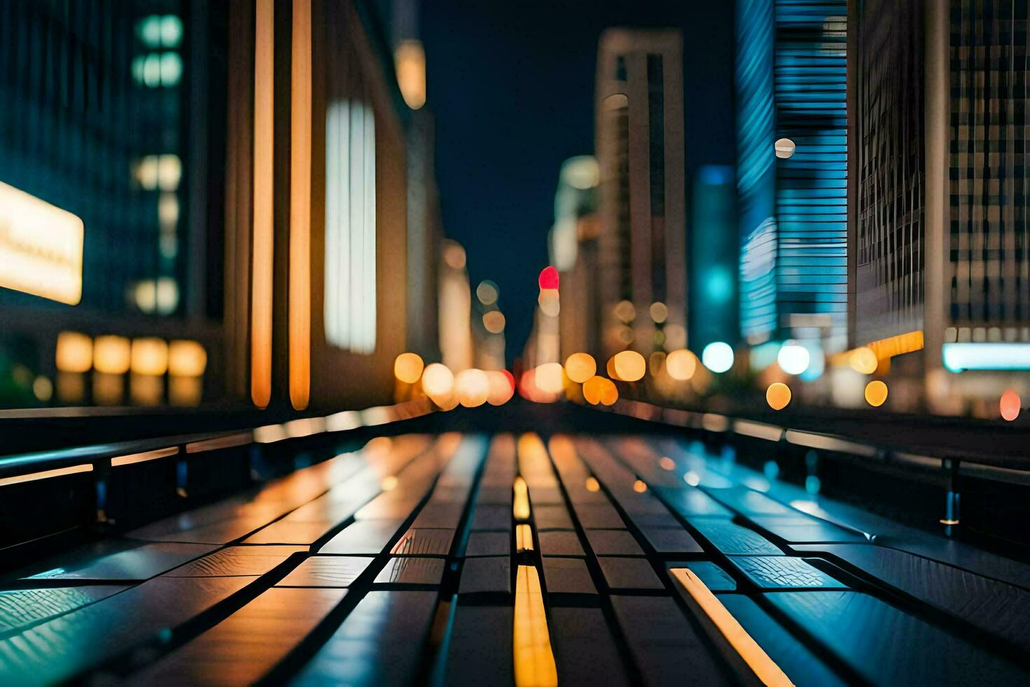 city lights at night in a city. AI-Generated photo
