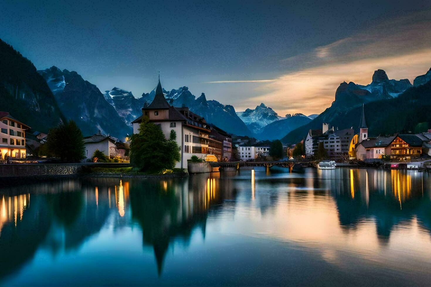 the town of altenburg in switzerland at dusk. AI-Generated photo