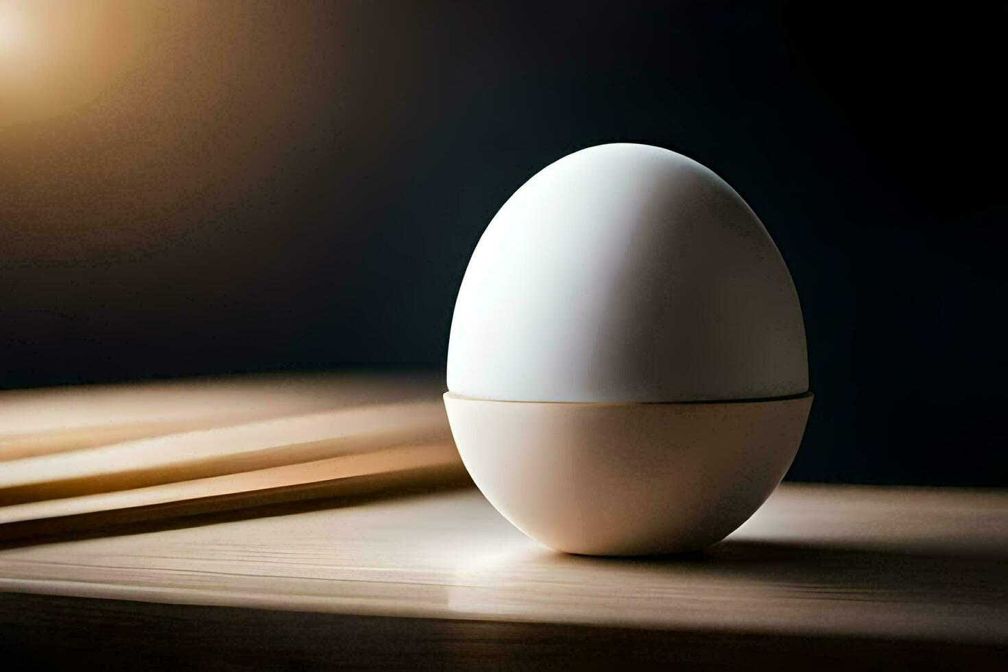 an egg sitting on top of a table. AI-Generated photo