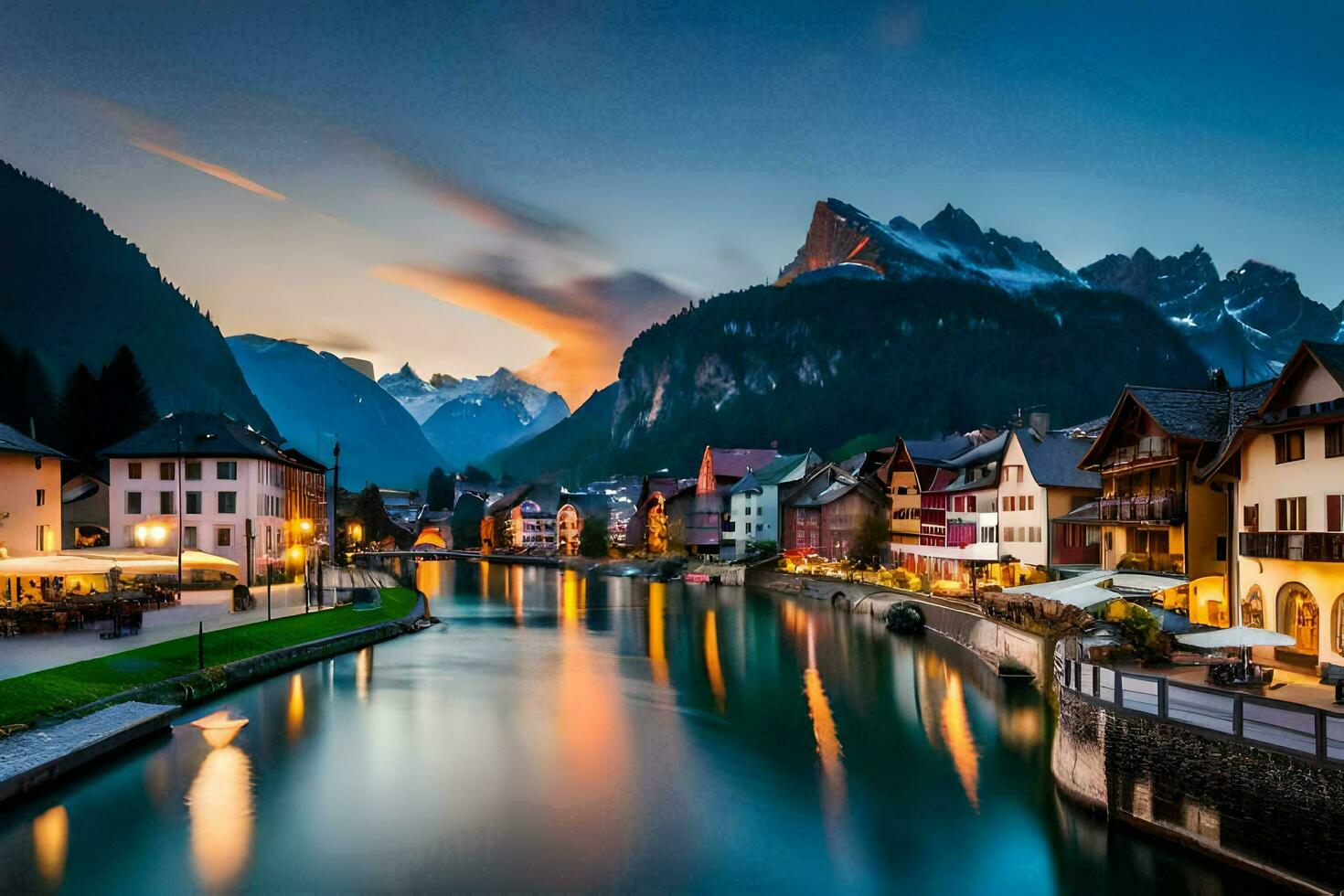 the beautiful town of altenburg in the alps at sunset. AI-Generated photo