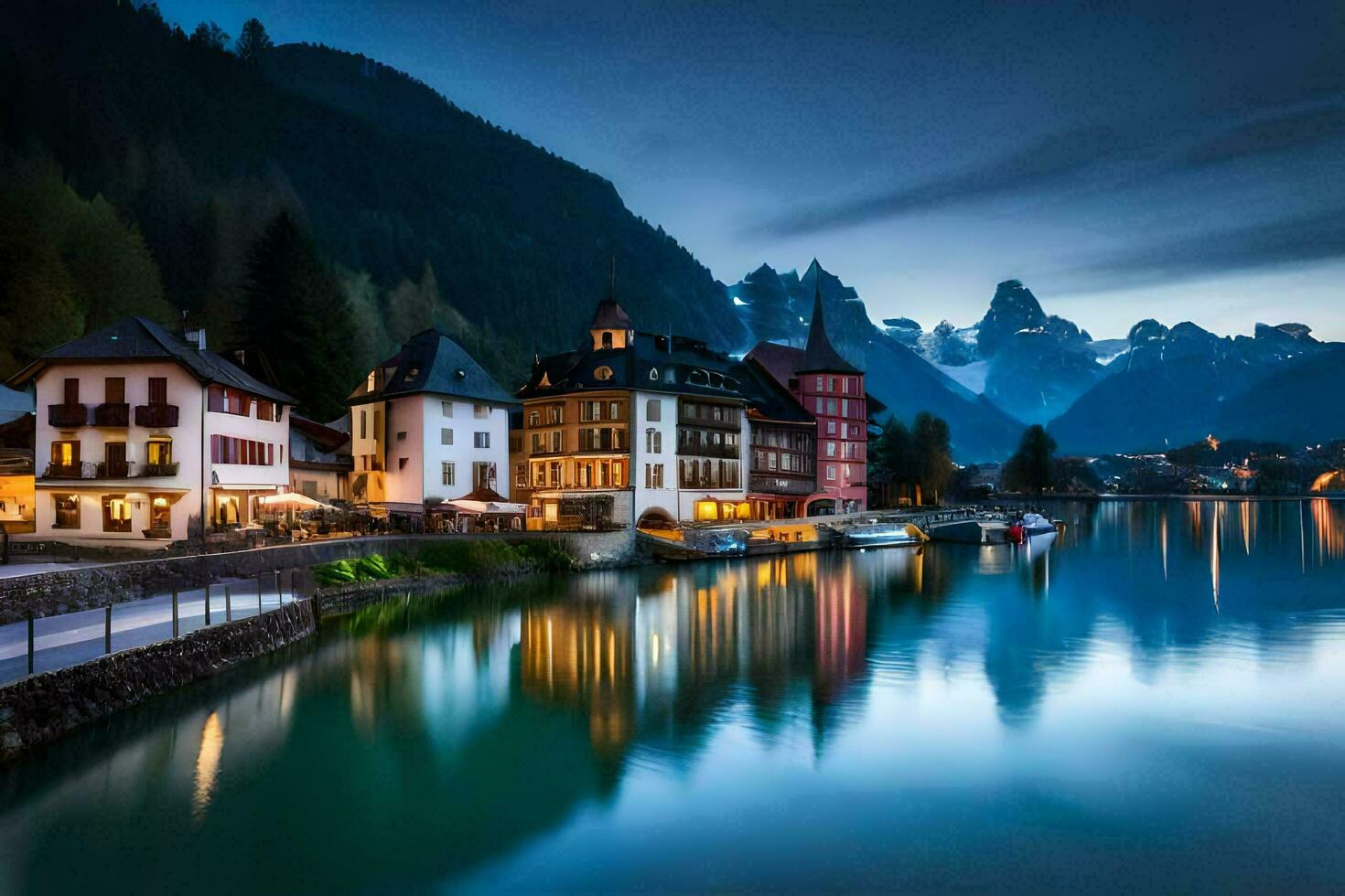 the town of altenburg in the alps at dusk. AI-Generated photo