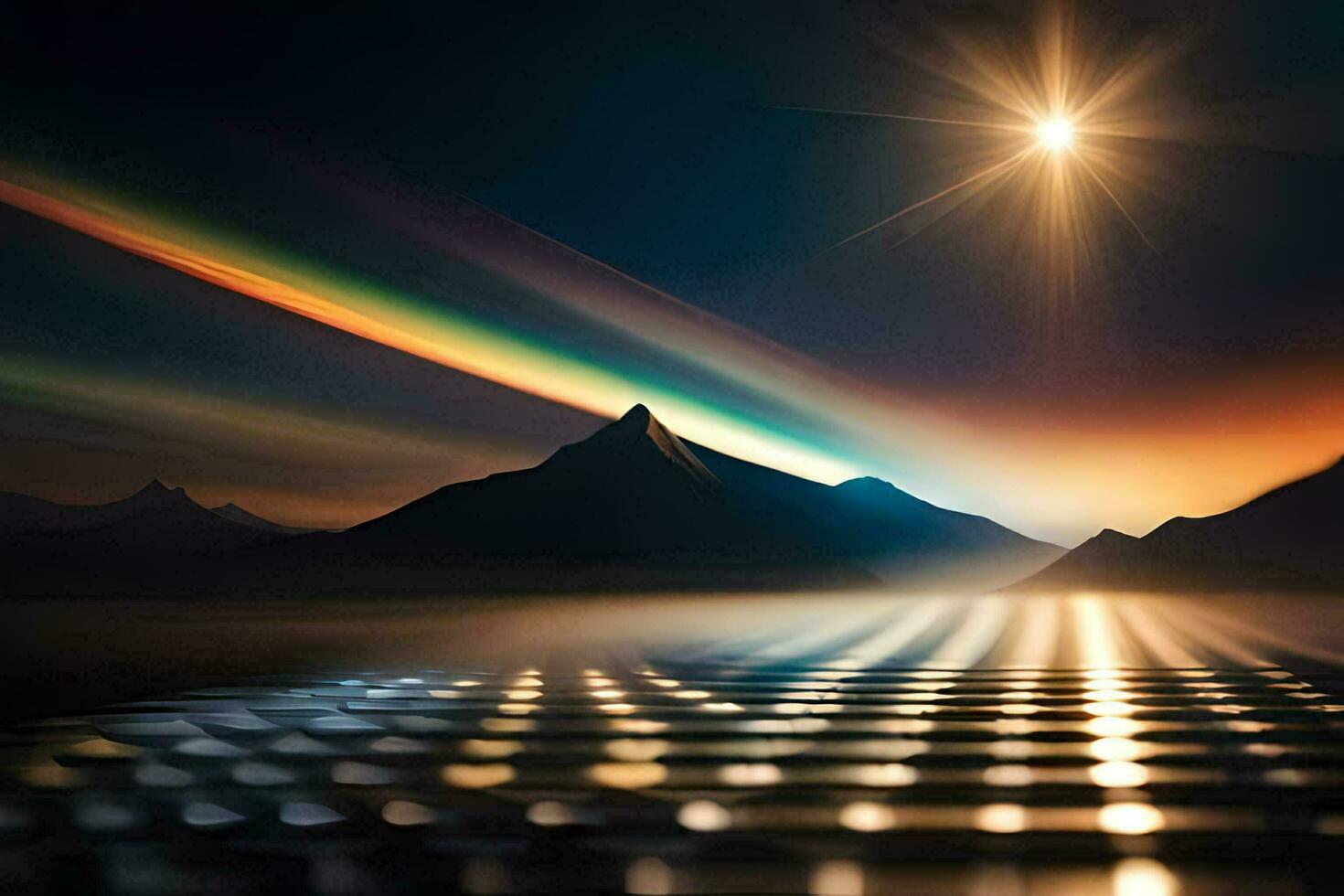 the sun shines over a mountain range. AI-Generated photo