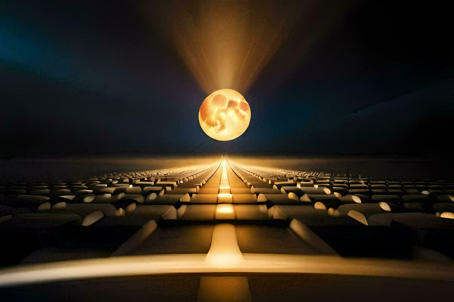 a full moon is shining over a dark tunnel. AI-Generated photo