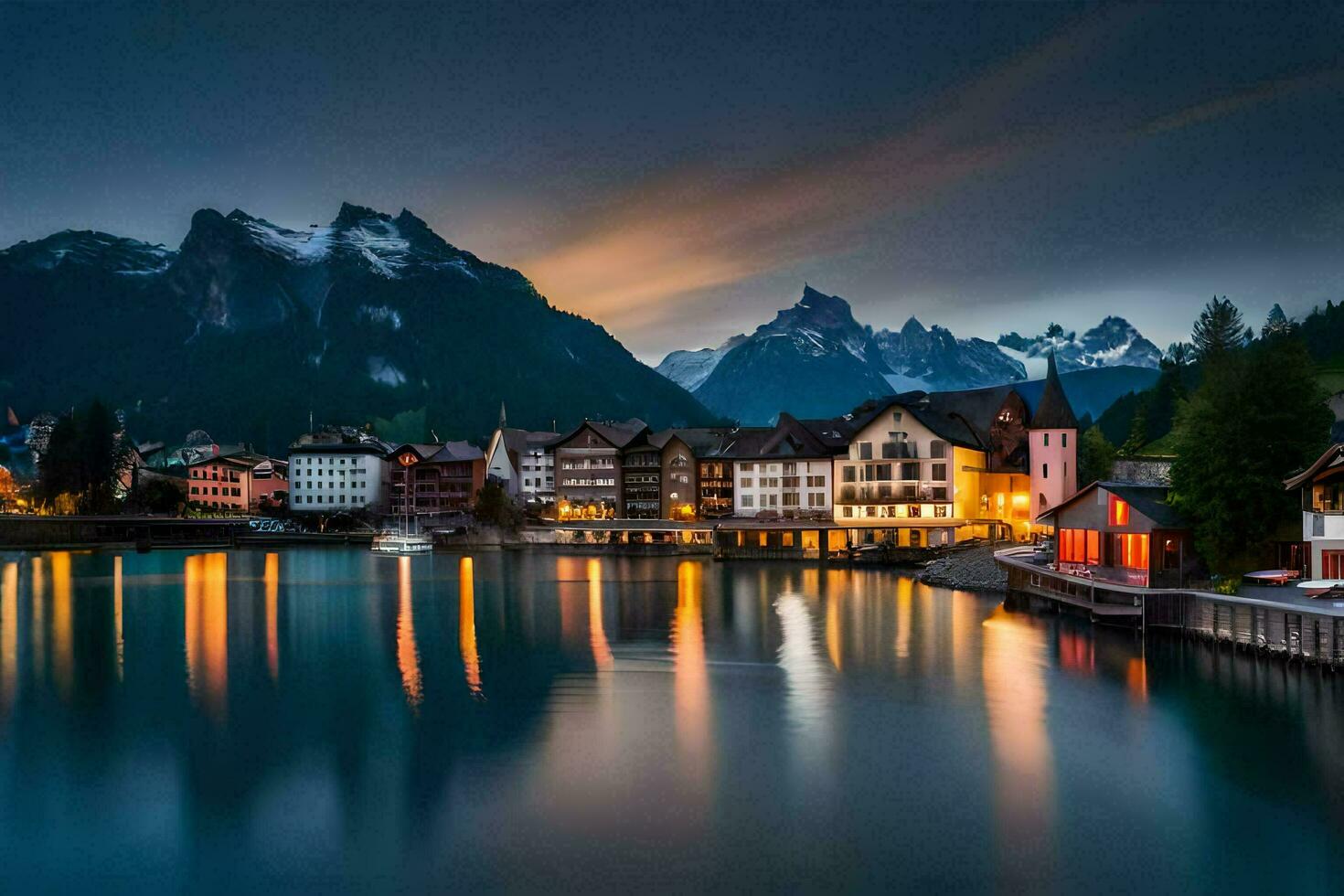photo wallpaper the sky, mountains, lake, switzerland, the city, switzerland, the. AI-Generated