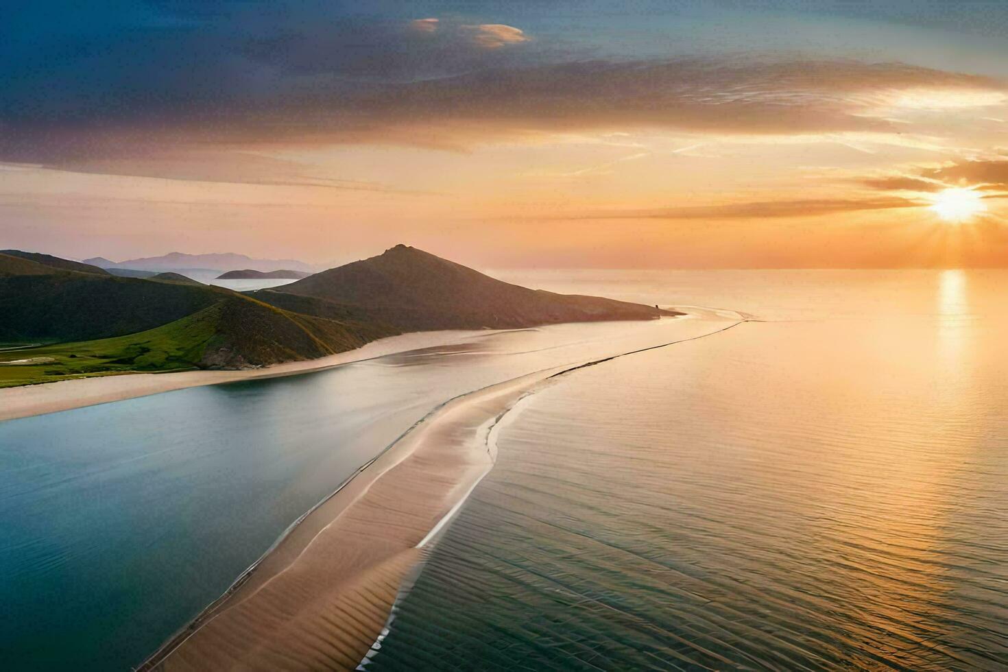 el Dom conjuntos terminado el Oceano y montañas. generado por ai foto