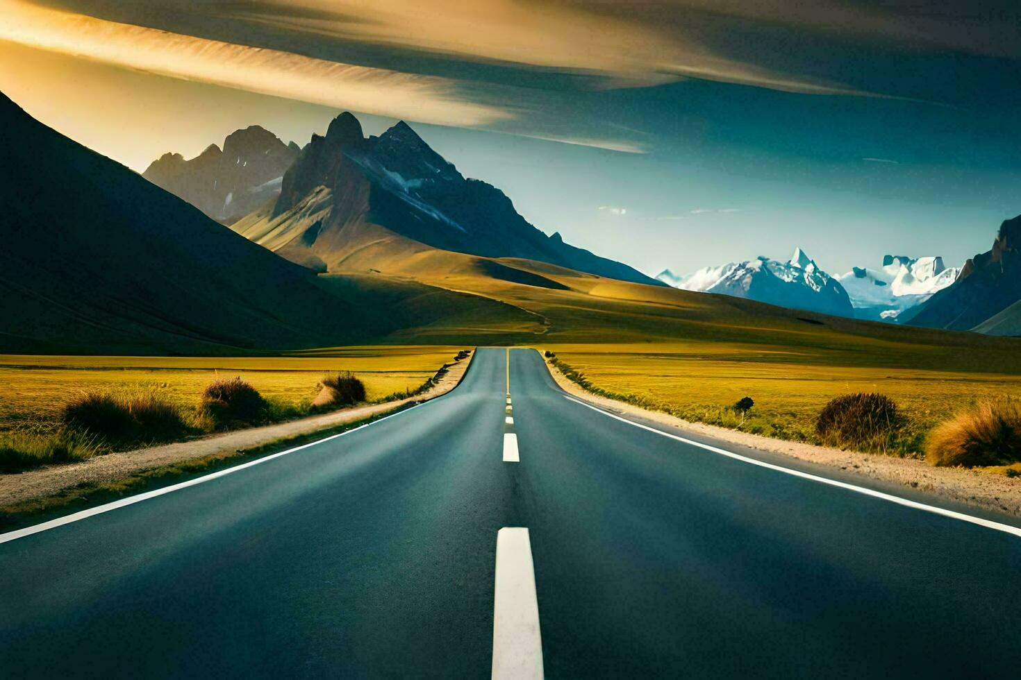 the road to the mountains. AI-Generated photo