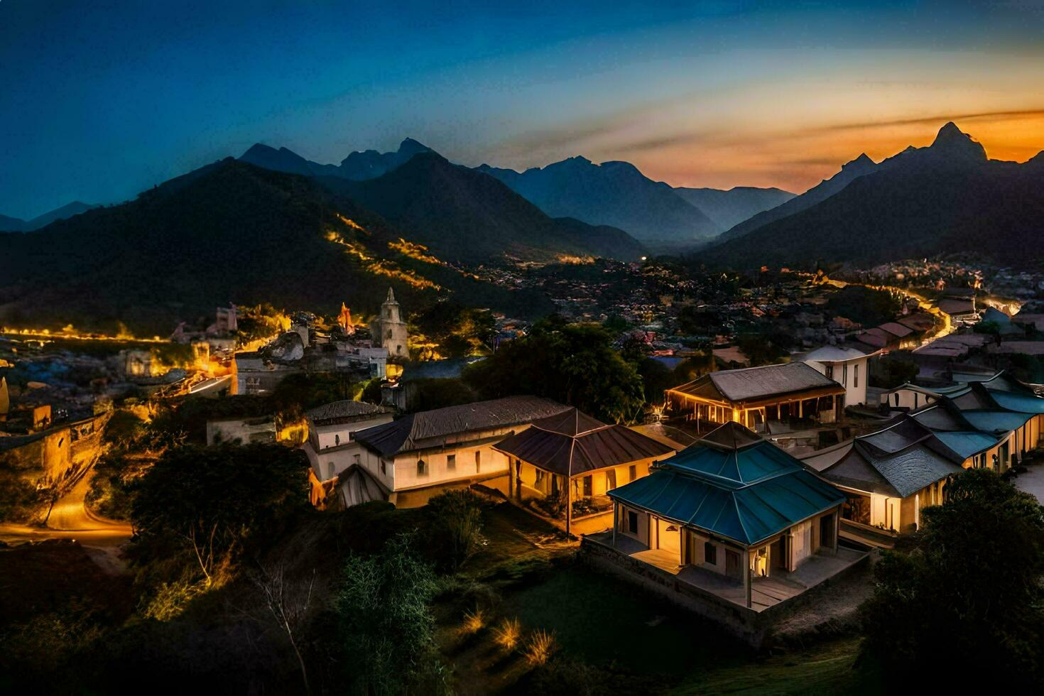 the village of vietnam at dusk. AI-Generated photo