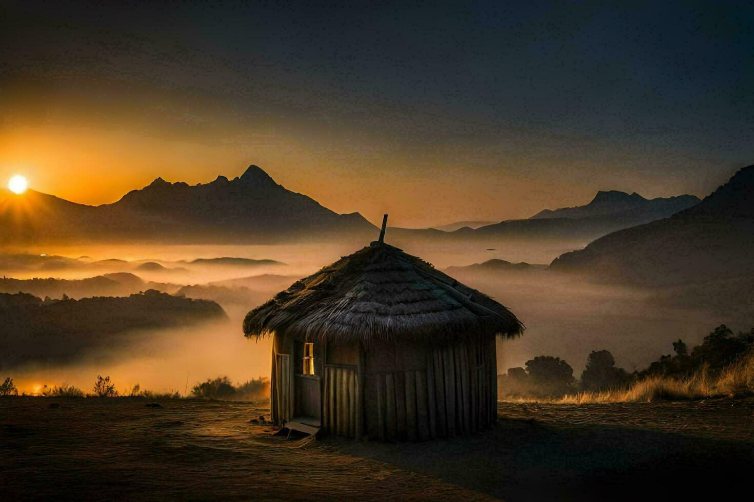 the hut in the mountains. AI-Generated photo