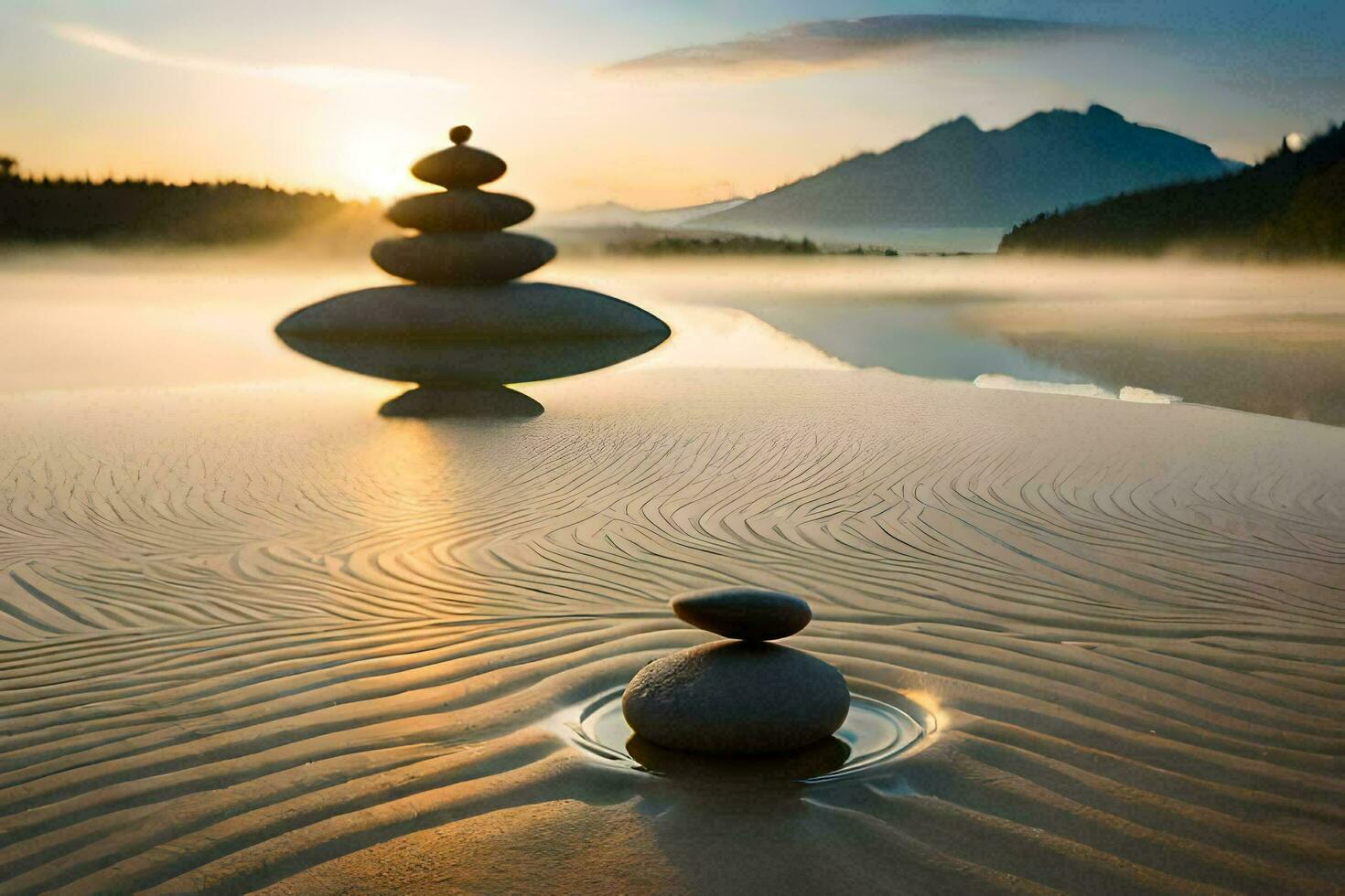 the sunrise and the stones. AI-Generated photo