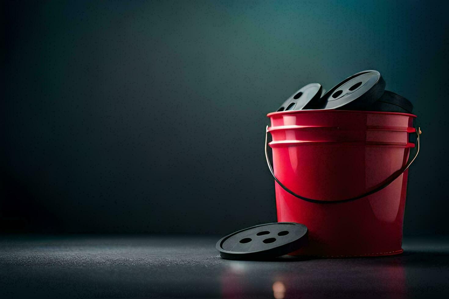 a red bucket with black buttons on it. AI-Generated photo