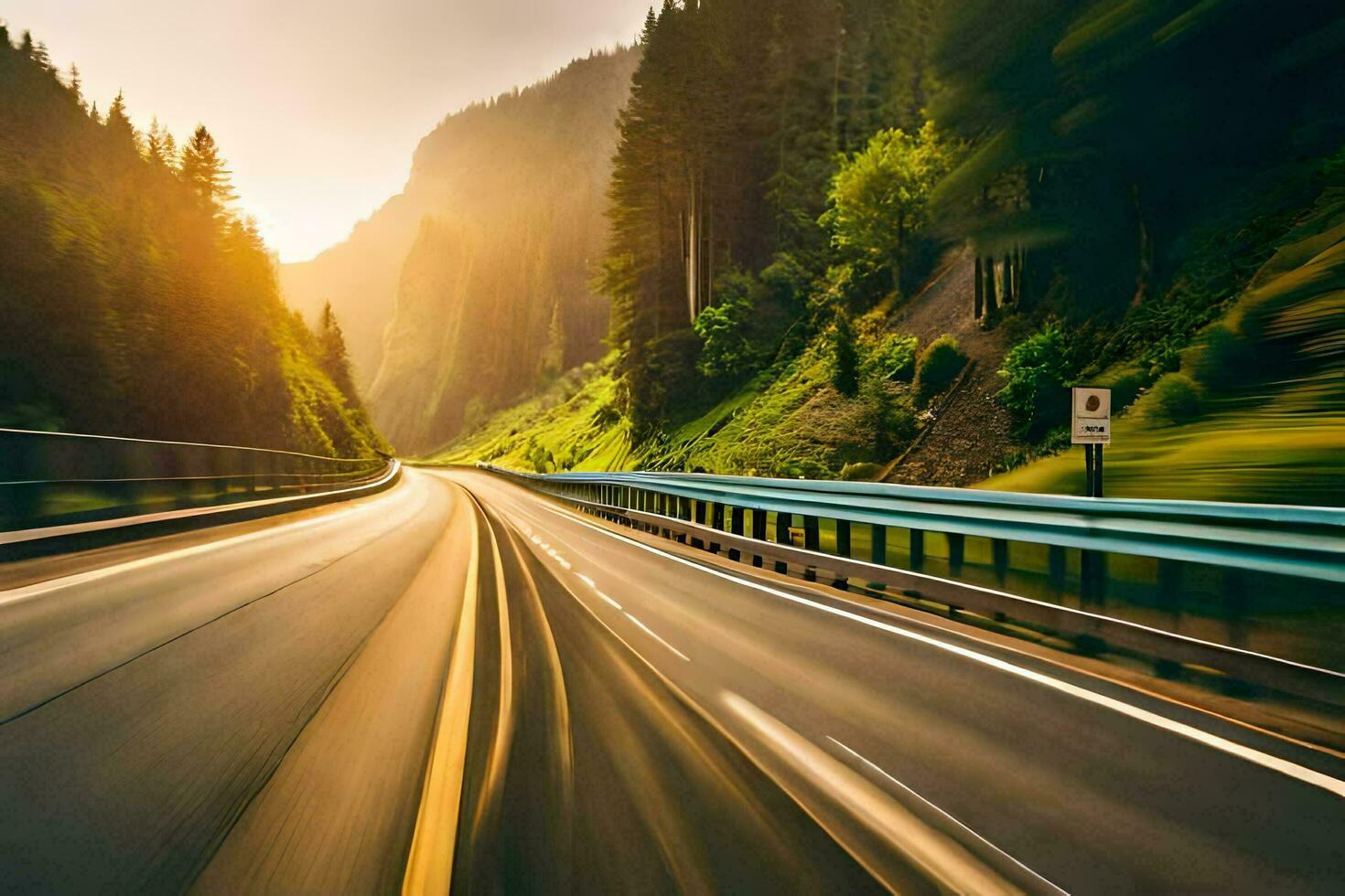 a car driving on a highway with motion blur. AI-Generated photo