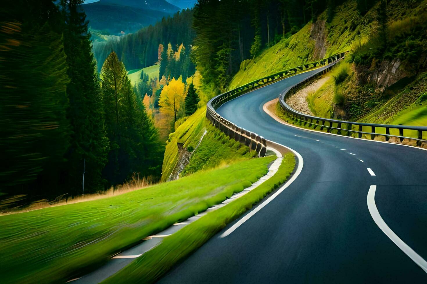 a winding road in the mountains. AI-Generated photo