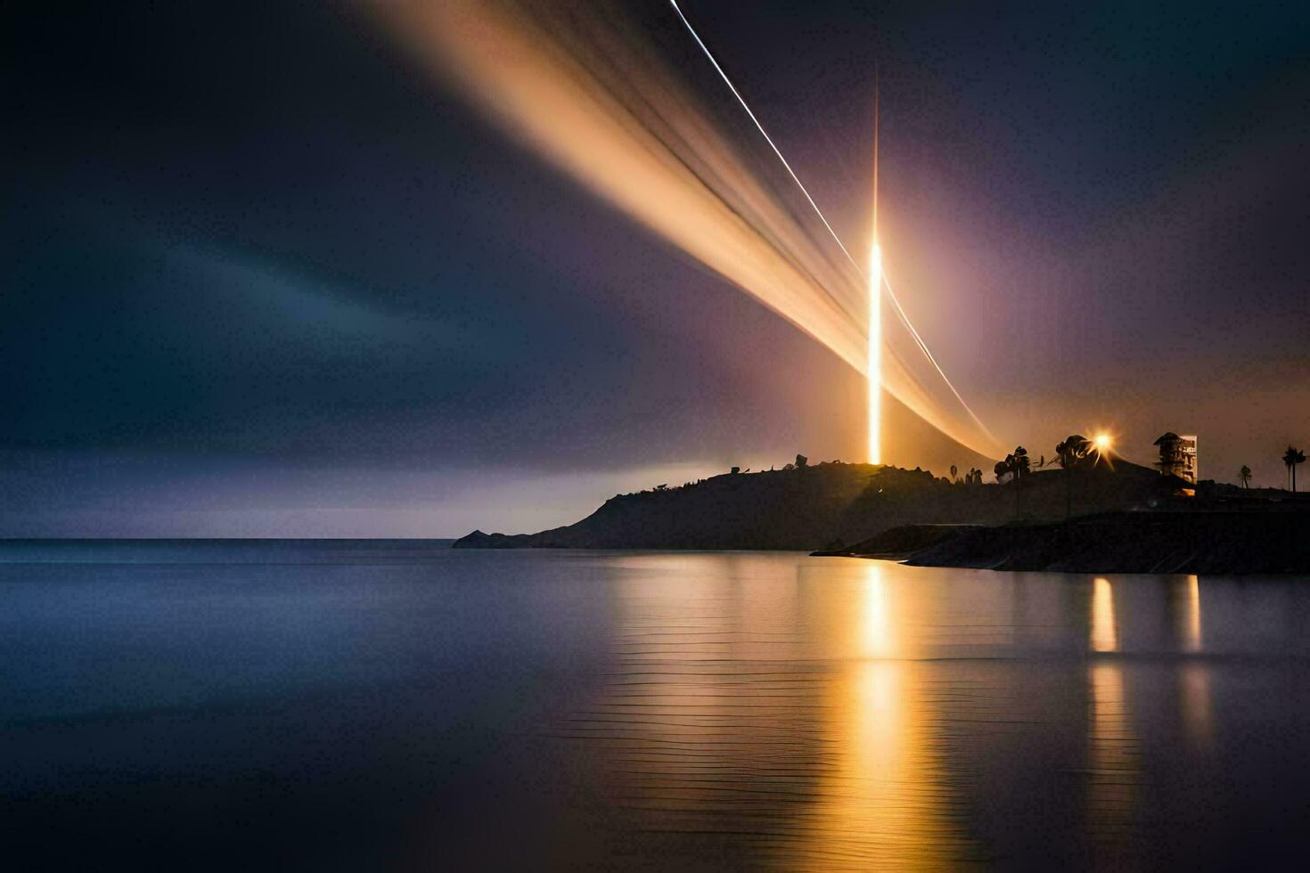 a long exposure photograph of a lighthouse in the ocean. AI-Generated photo