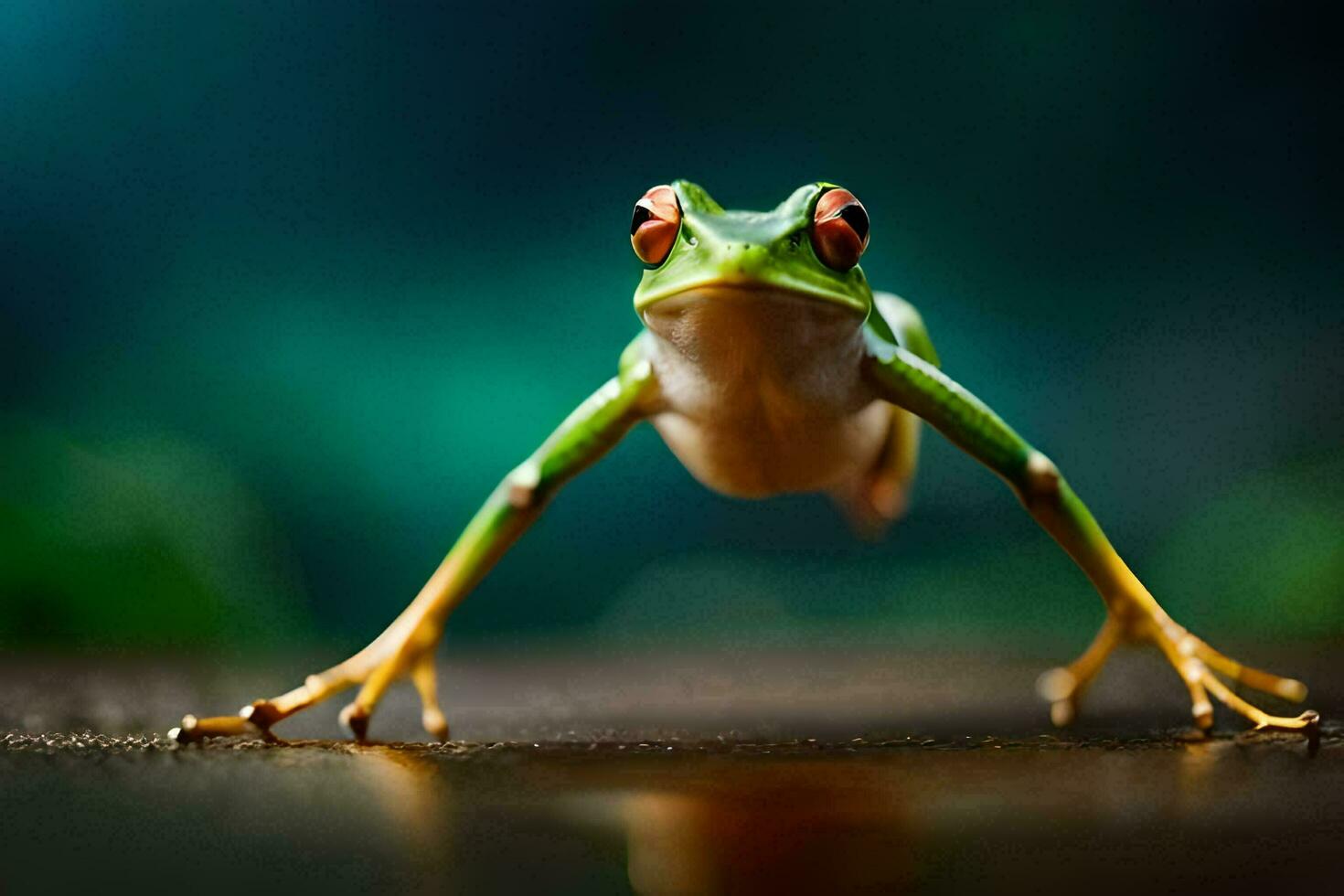 a frog is standing on its hind legs. AI-Generated photo