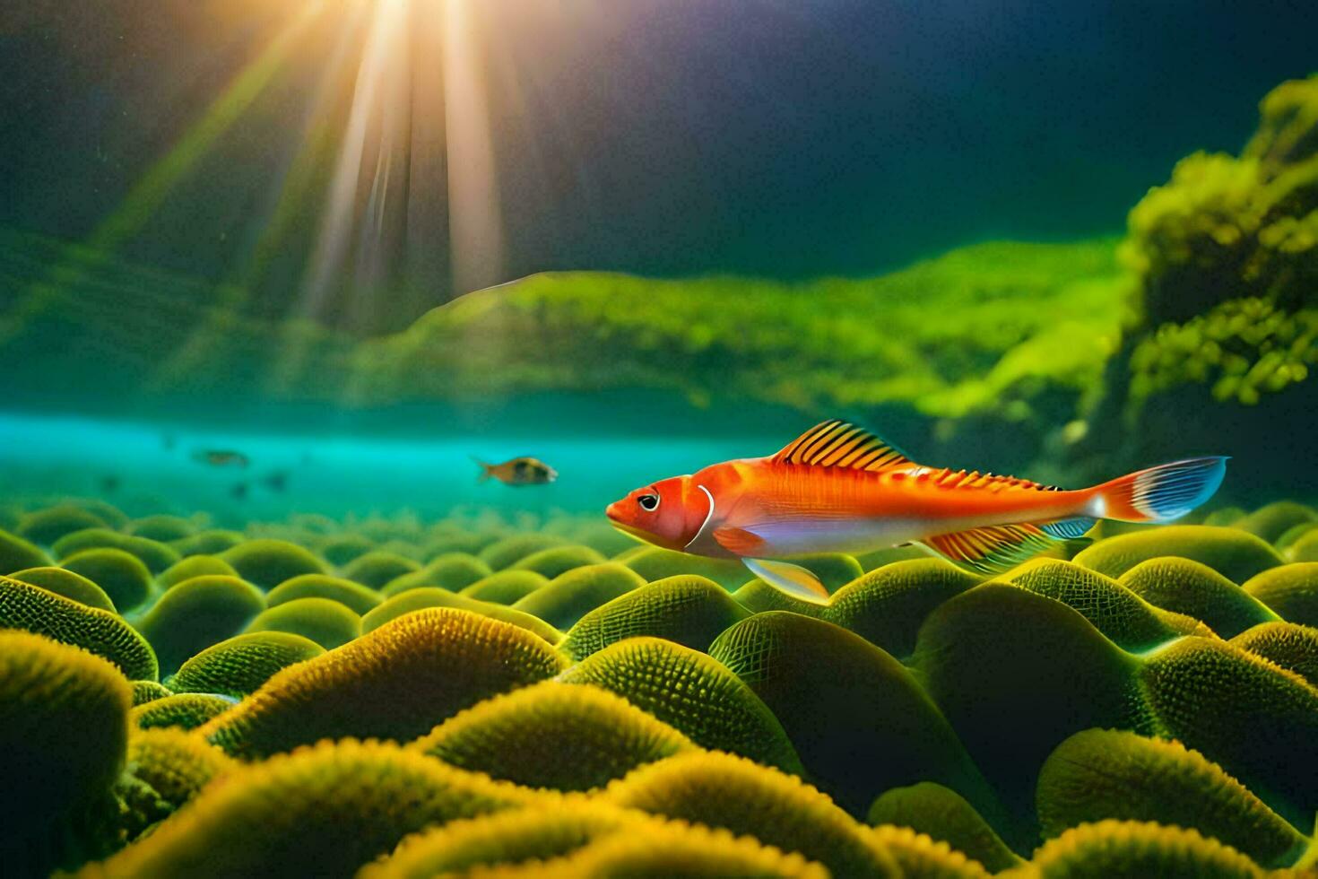 un pescado nadando en un submarino ambiente. generado por ai foto