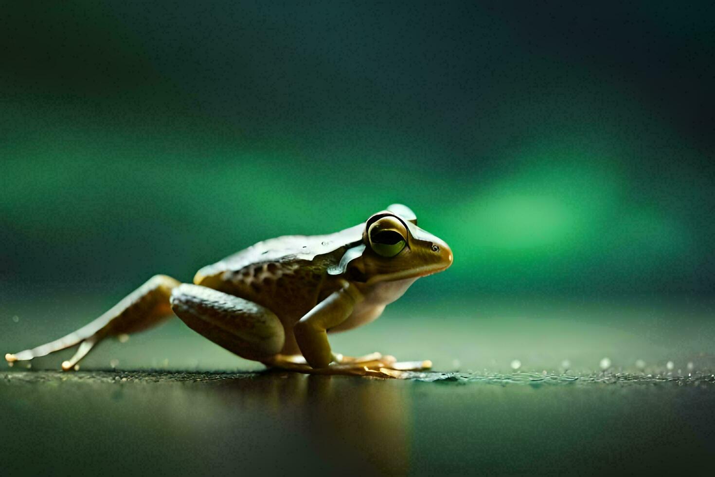 a frog sitting on the ground with a green background. AI-Generated photo