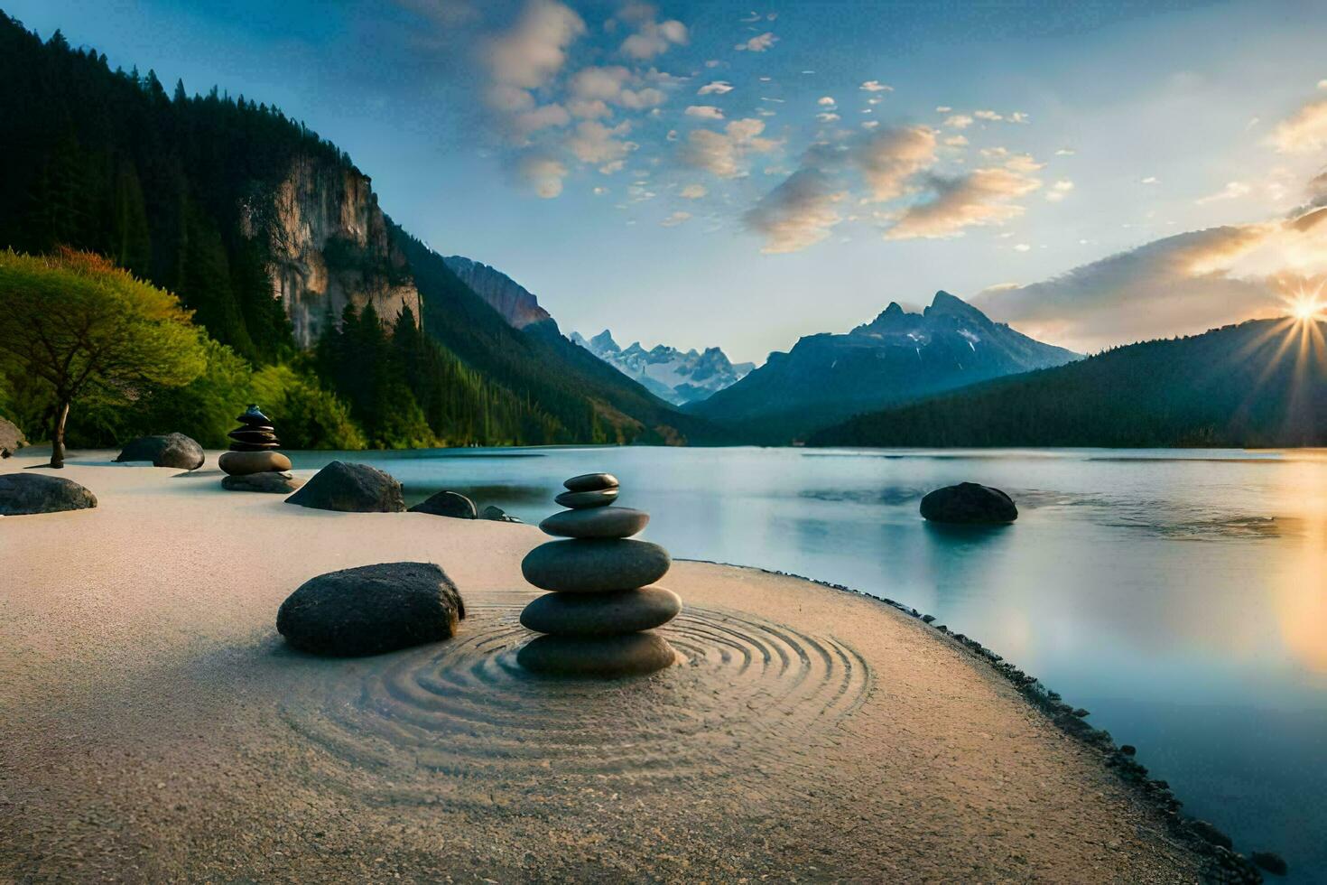 the zen garden of the mountains. AI-Generated photo