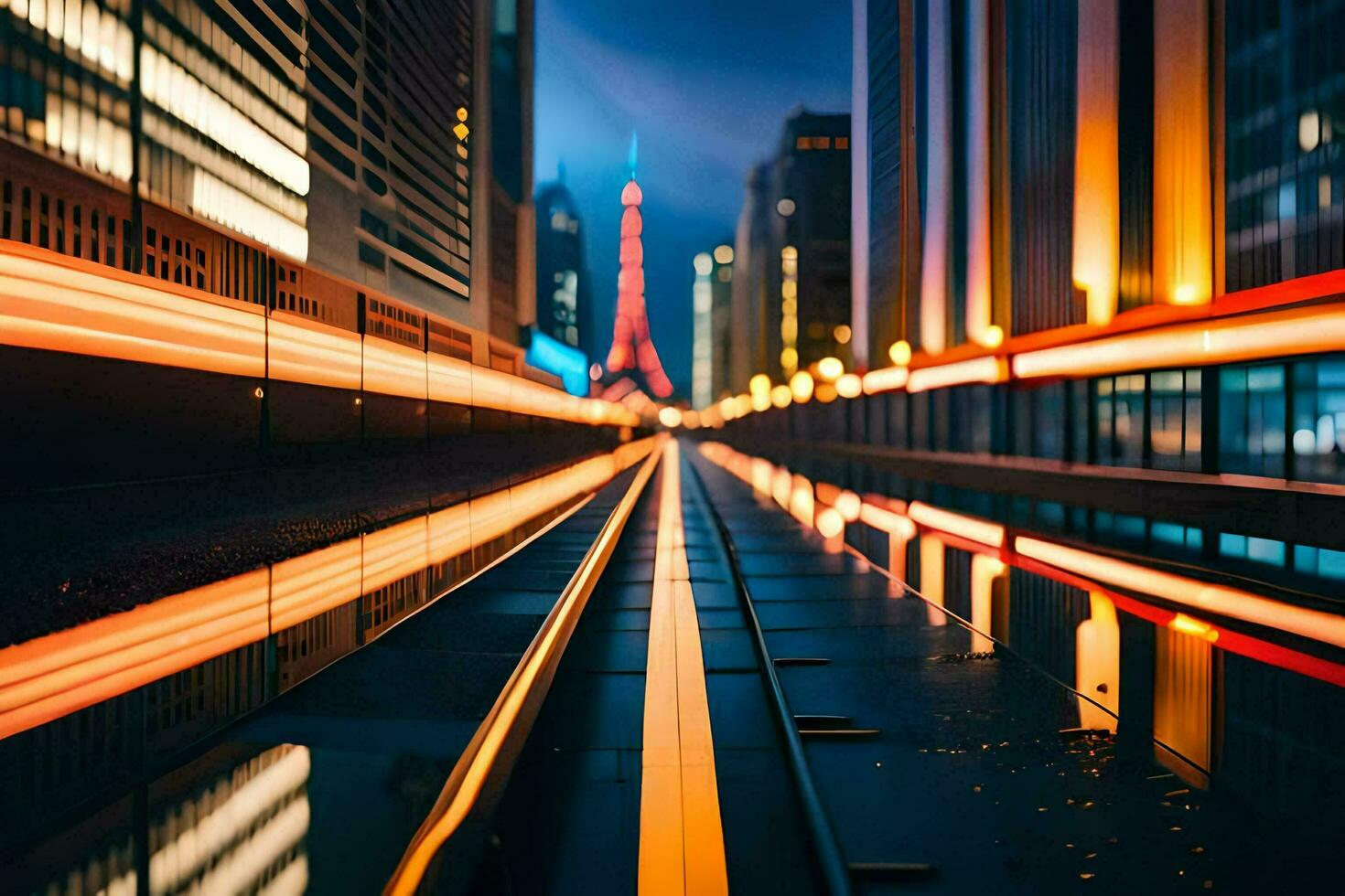 a long exposure photograph of a city street at night. AI-Generated photo