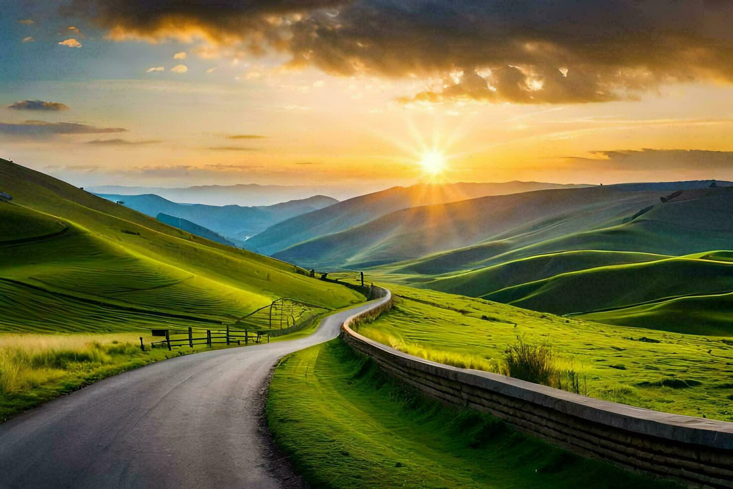 the road to the sunset. AI-Generated photo
