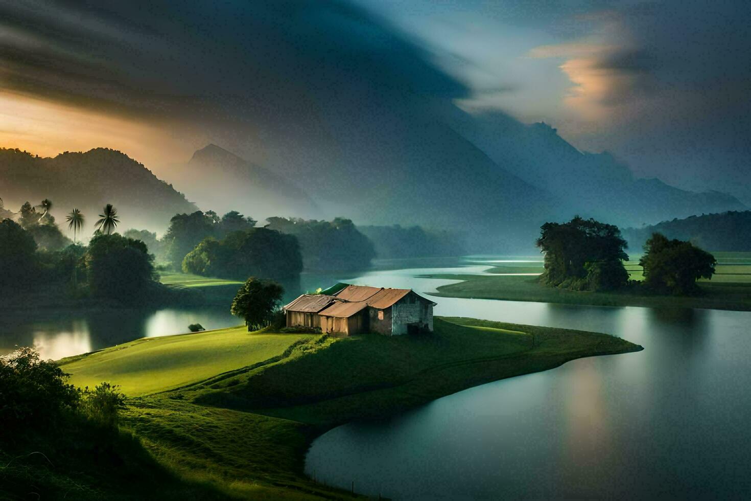 the house on the lake, thailand. AI-Generated photo