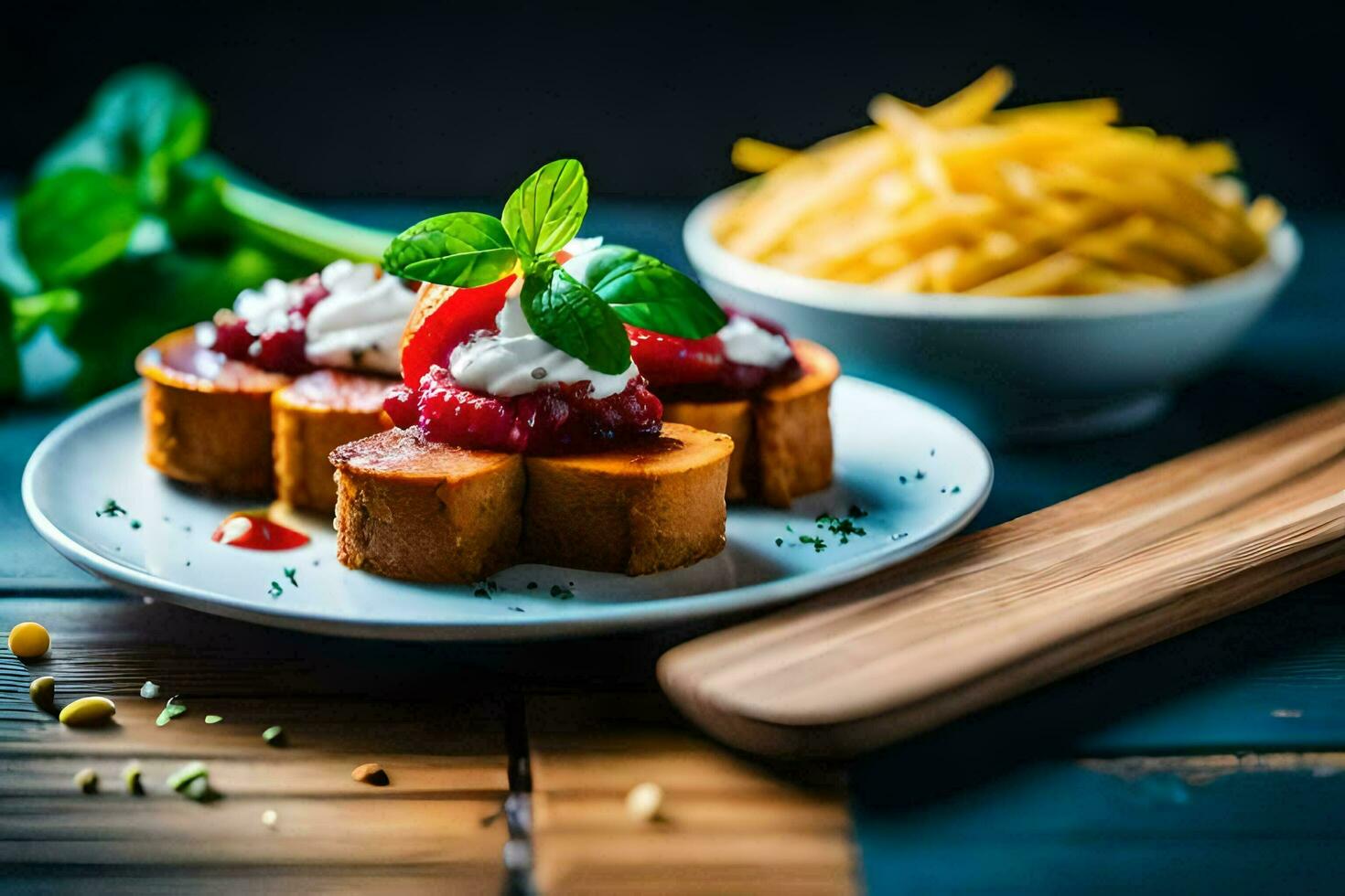 the food is served on a plate with a fork and knife. AI-Generated photo