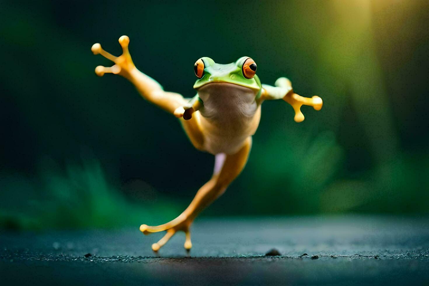 a frog jumping in the air. AI-Generated photo