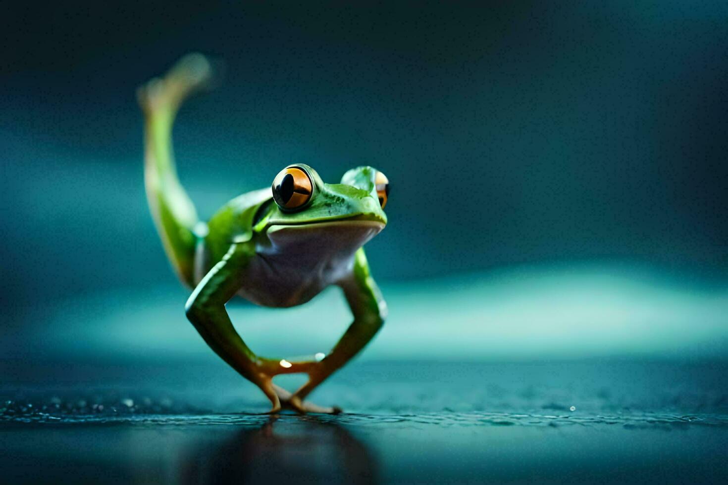 a frog is standing on its hind legs. AI-Generated photo