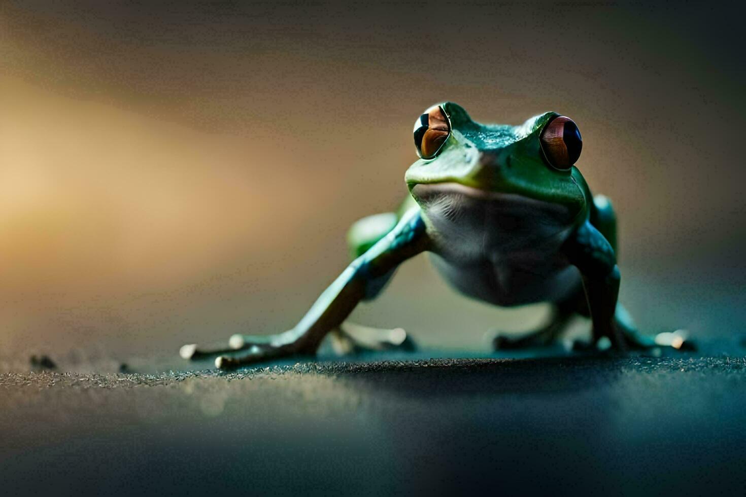 a frog is standing on a dark surface. AI-Generated photo