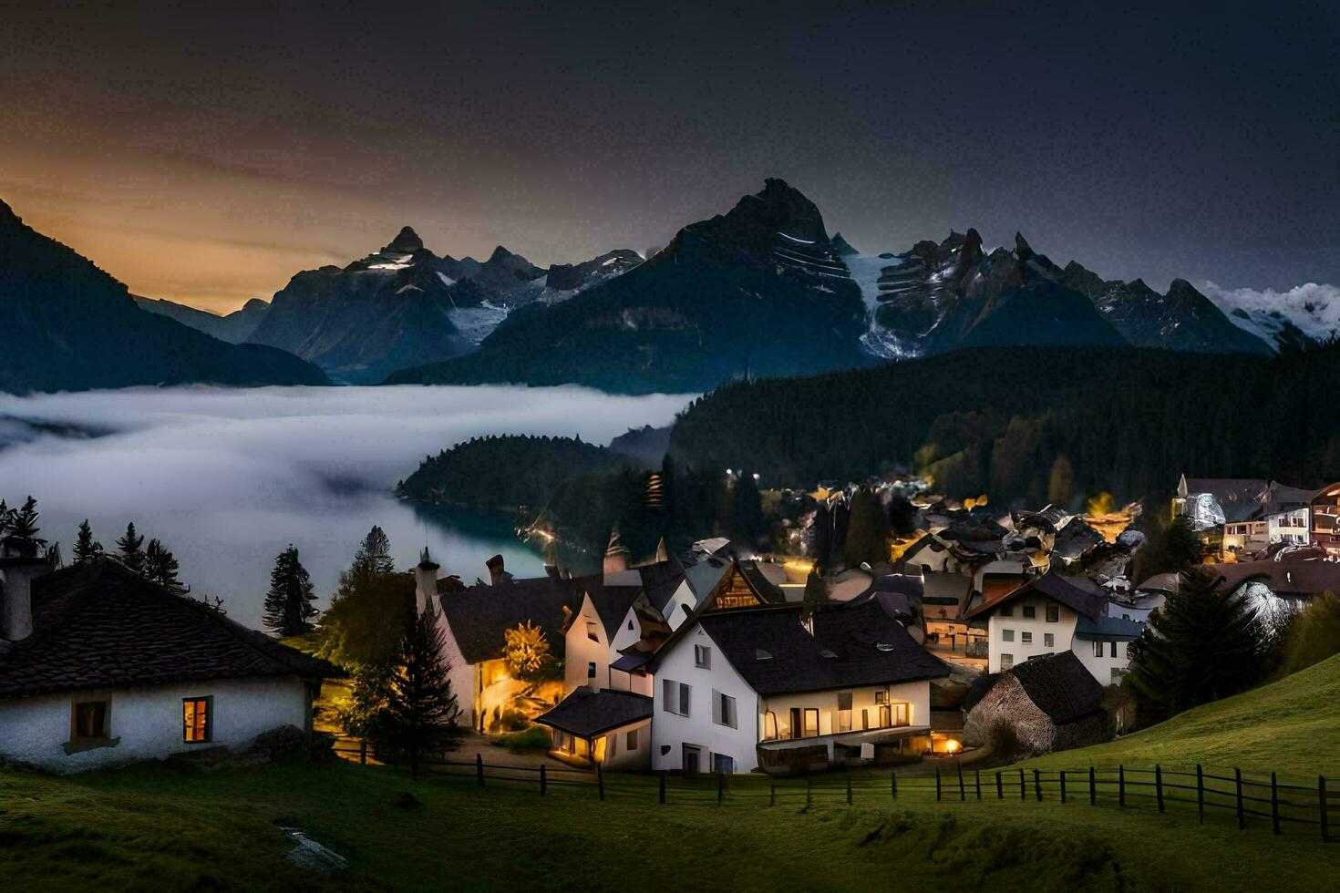 photo wallpaper the sky, mountains, fog, foggy, foggy, foggy, fog. AI-Generated