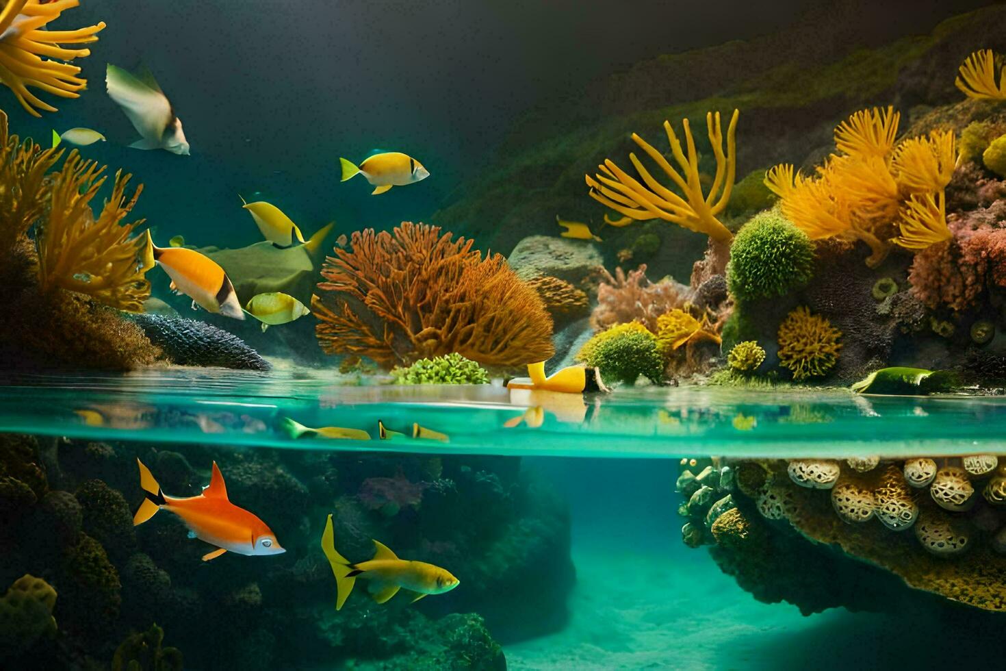 photo wallpaper sea, coral, fish, coral reef, fish, underwater, underwater, underwater,. AI-Generated