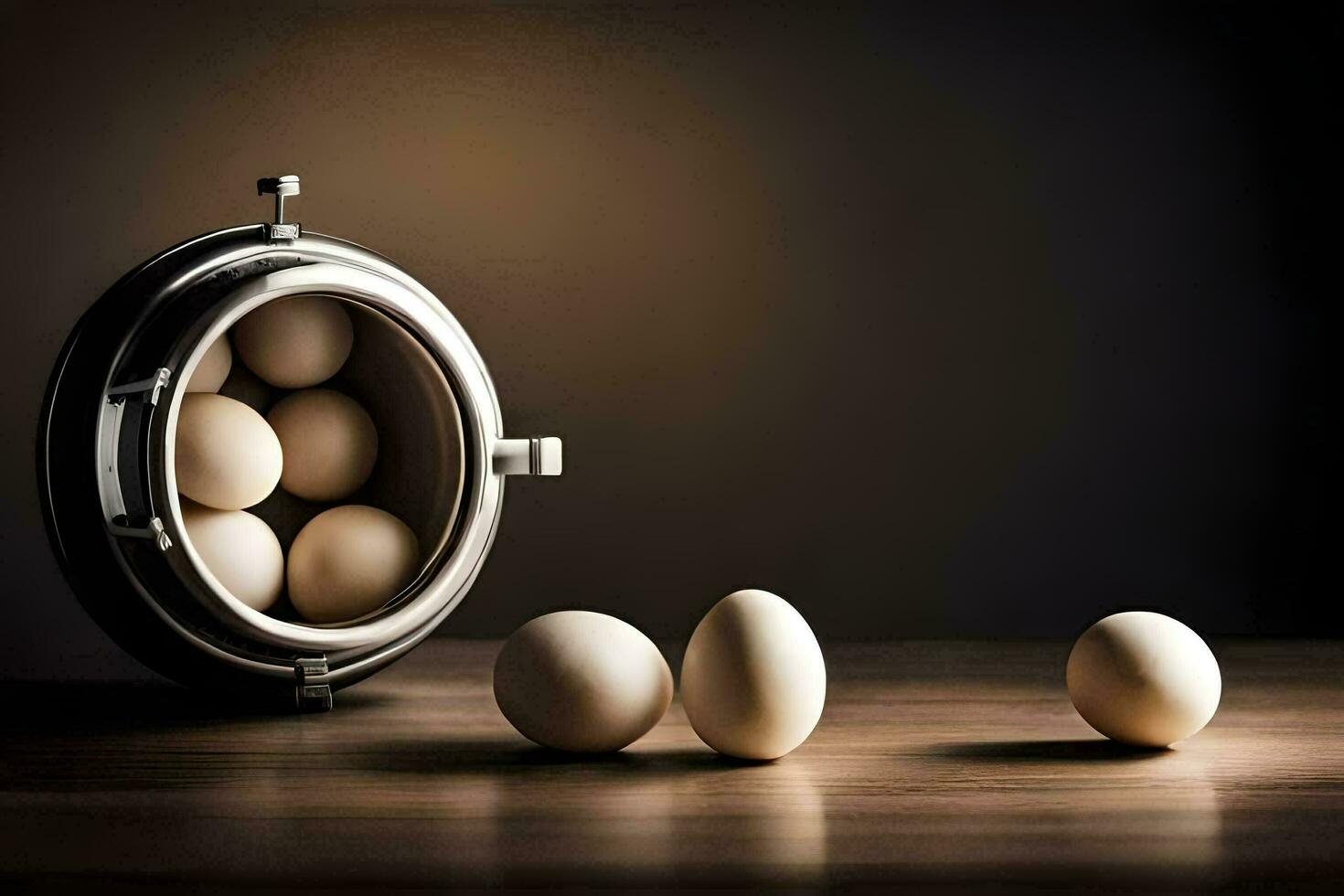 a bowl of eggs on a table. AI-Generated photo