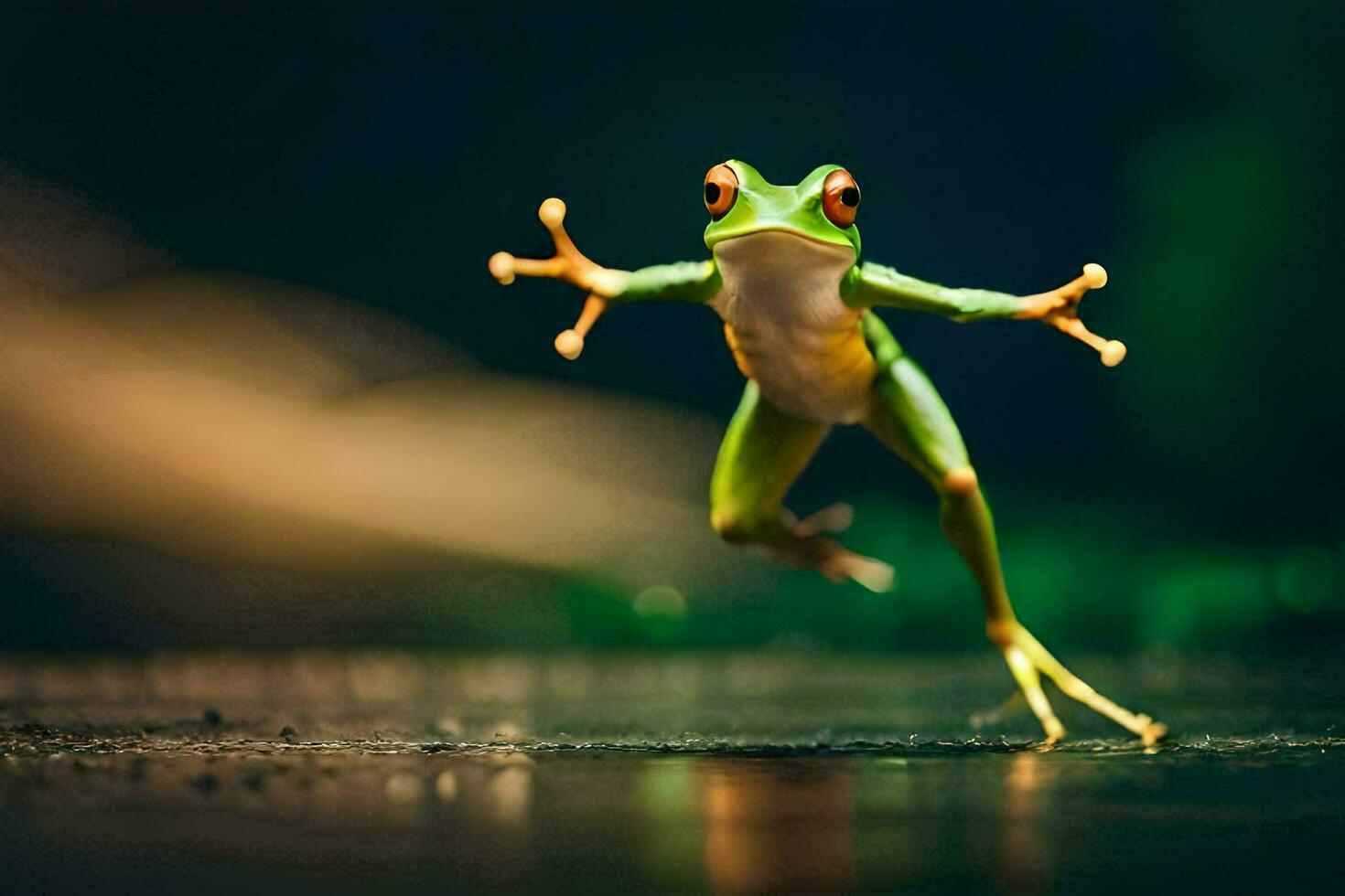 a frog jumping in the air. AI-Generated photo