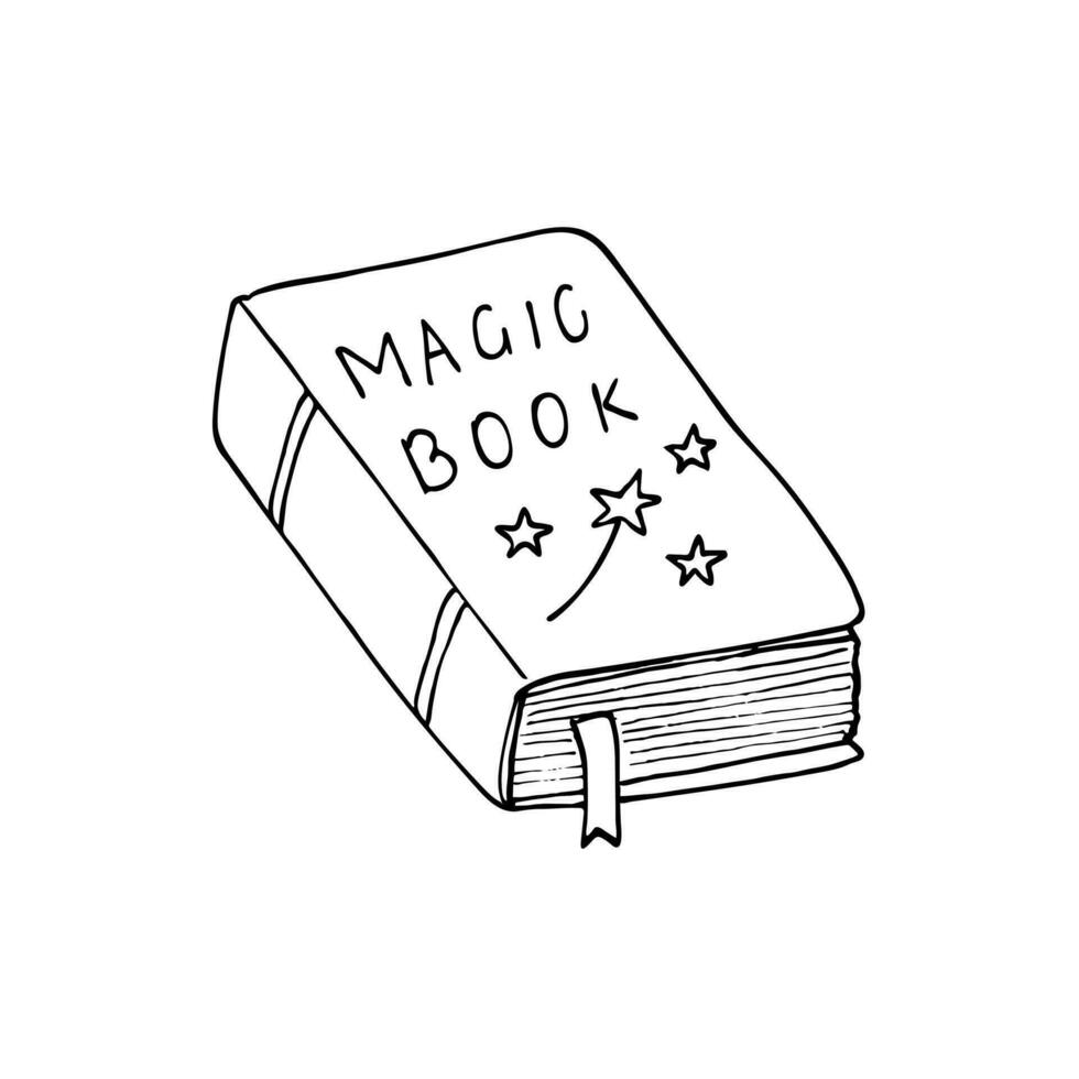 Hand drawn old magic spell book. Isolated vector illustration on a white background. Haloween element.