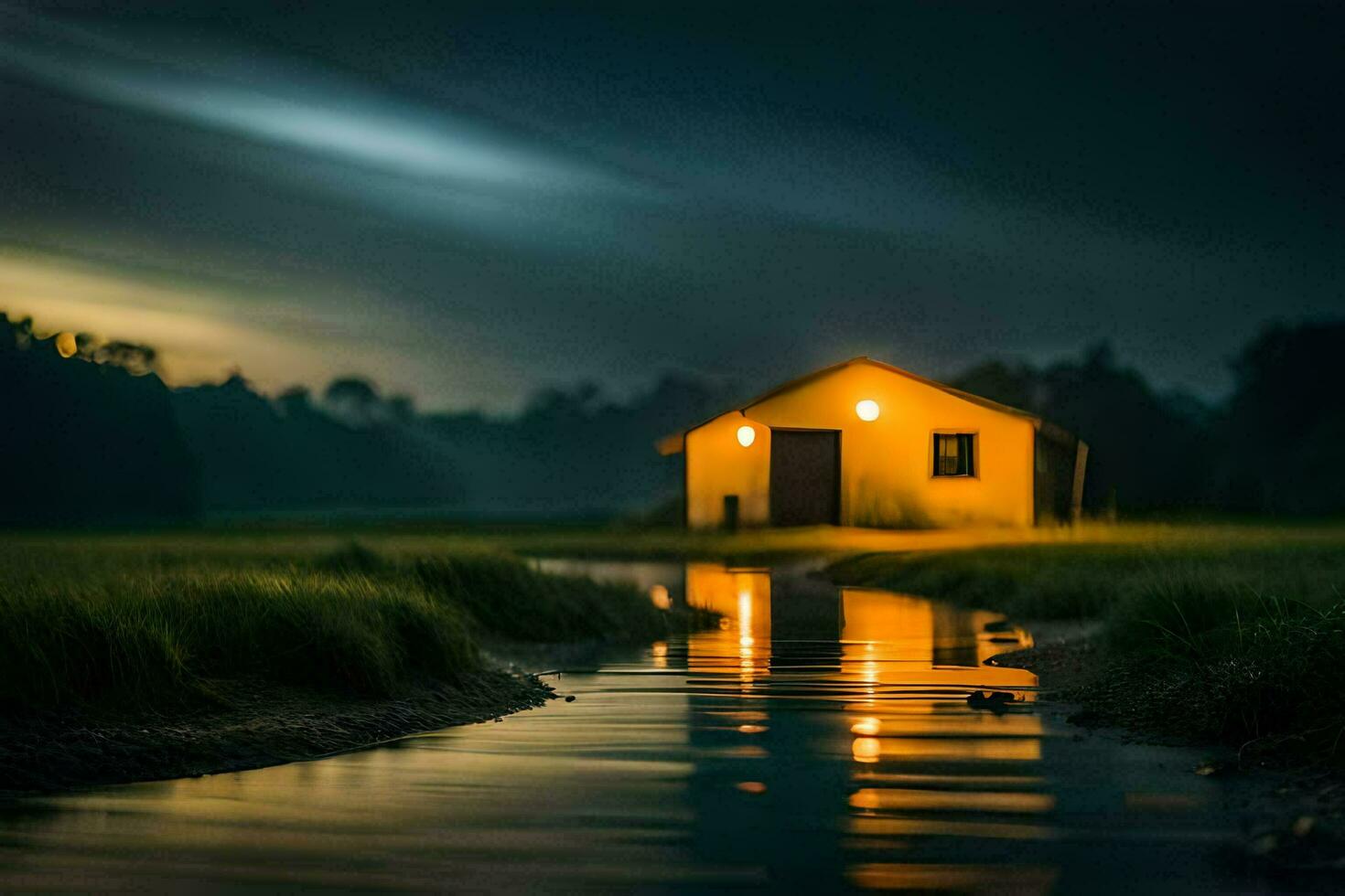 the house in the middle of the night. AI-Generated photo