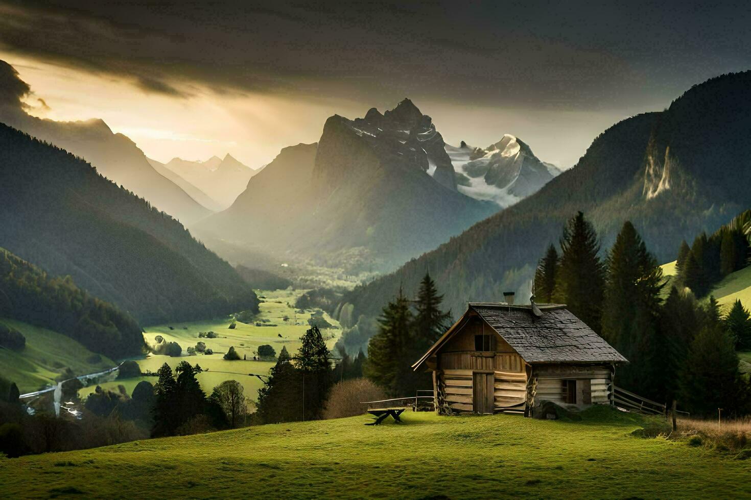 photo wallpaper mountains, the sky, clouds, the sun, mountains, the alps, the. AI-Generated