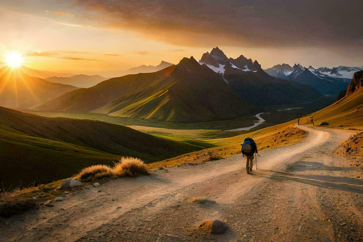the road to the mountains. AI-Generated photo