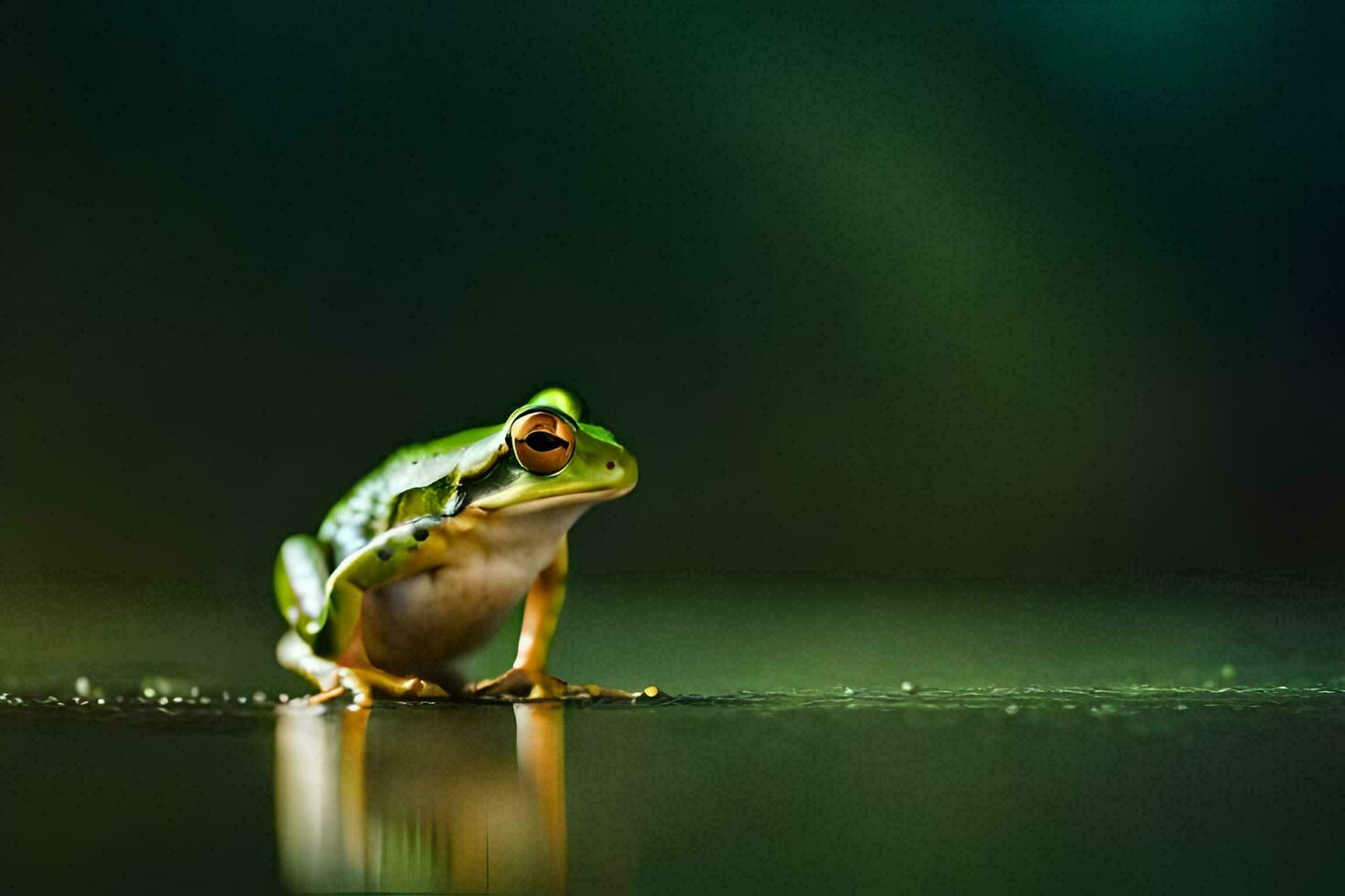 a frog sitting on the ground with a green background. AI-Generated photo
