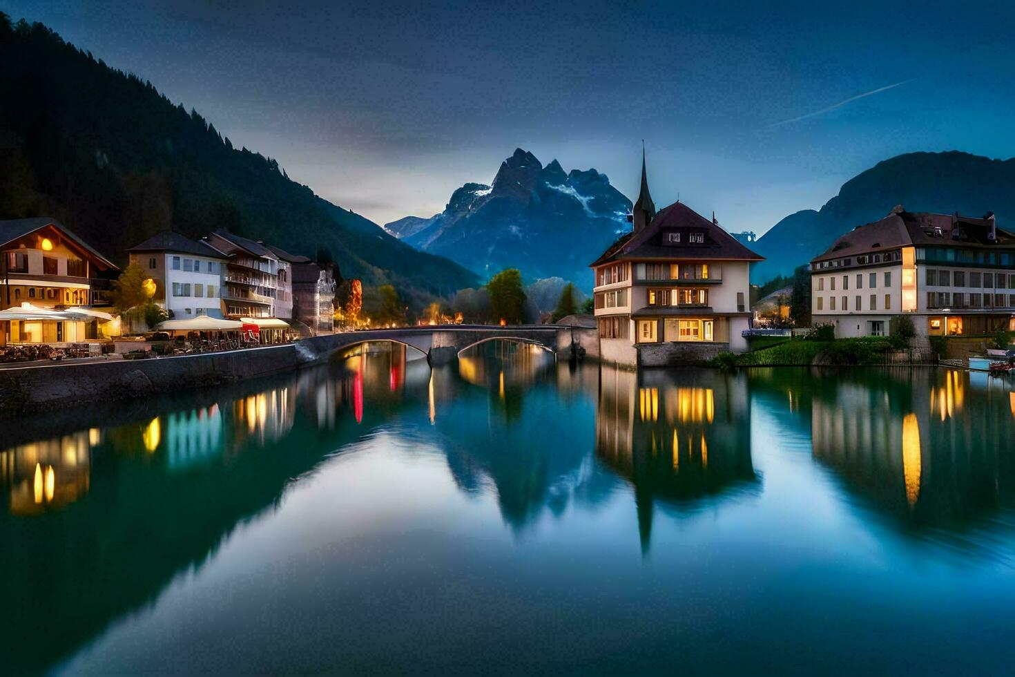 the town of bern is lit up at night. AI-Generated photo